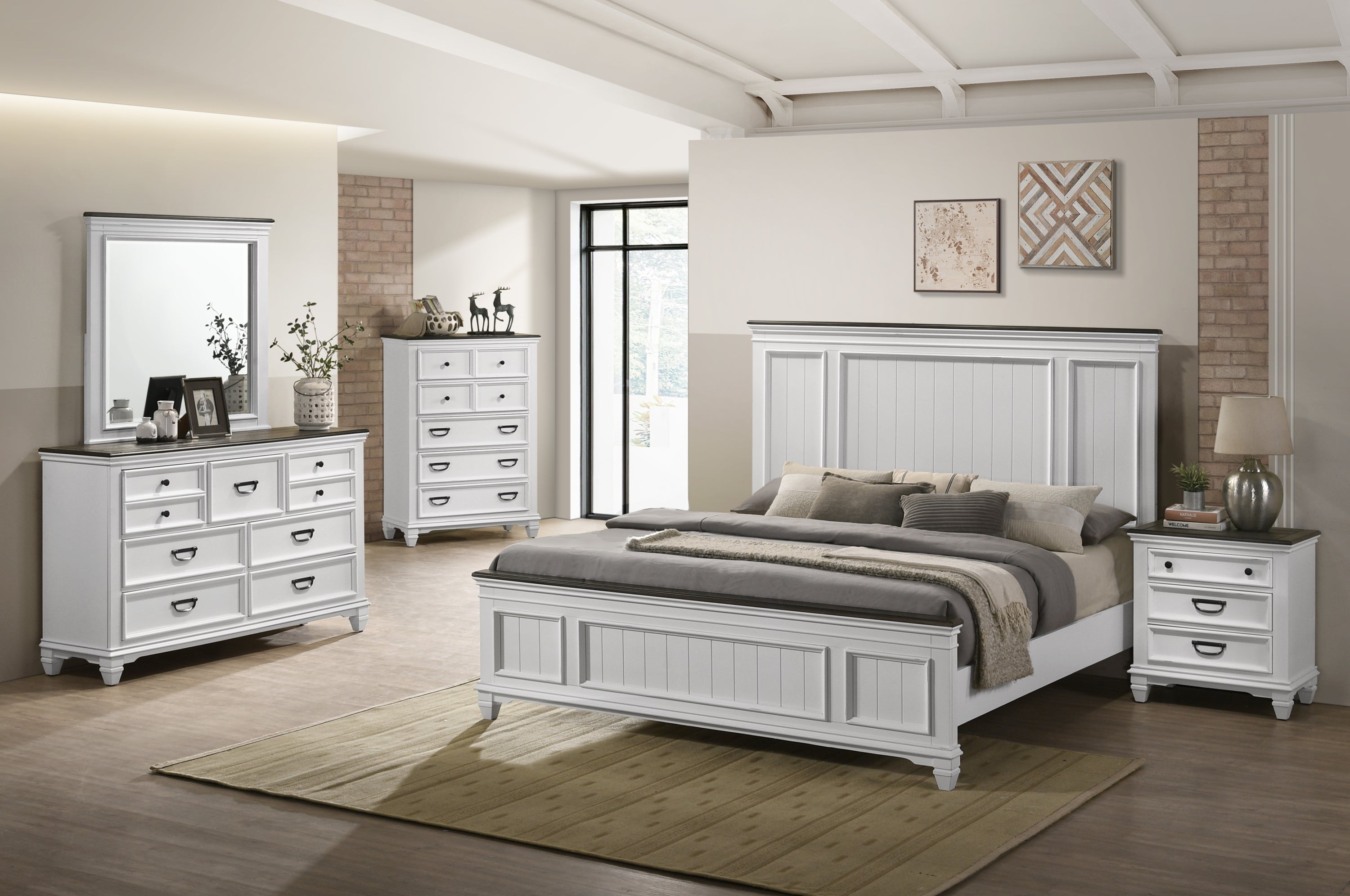 Clelane Wood 5-Pc King Bedroom Set | Shiplap Panel Storage
