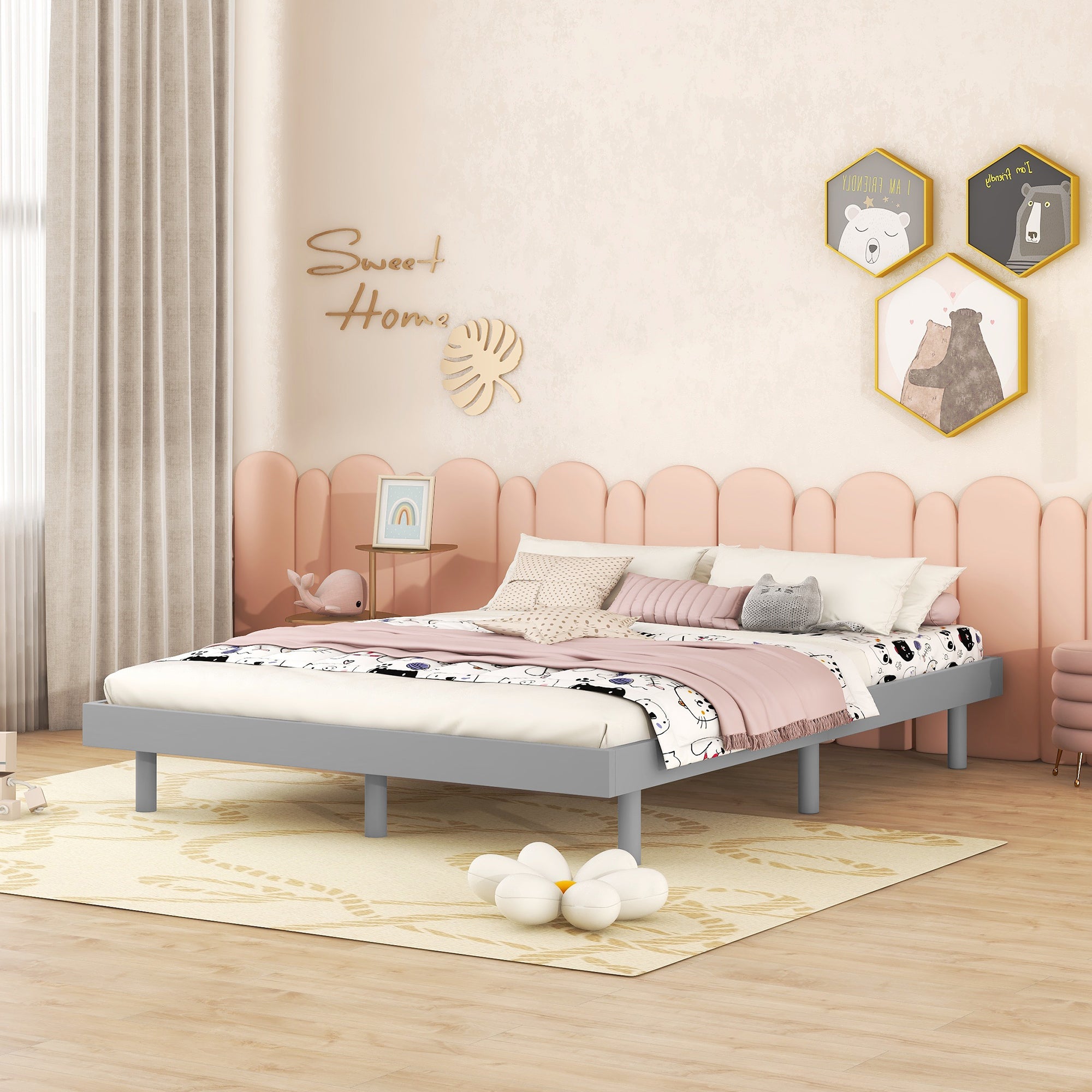 Modern Grey Full Floating Platform Bed Frame: Contemporary Comfort