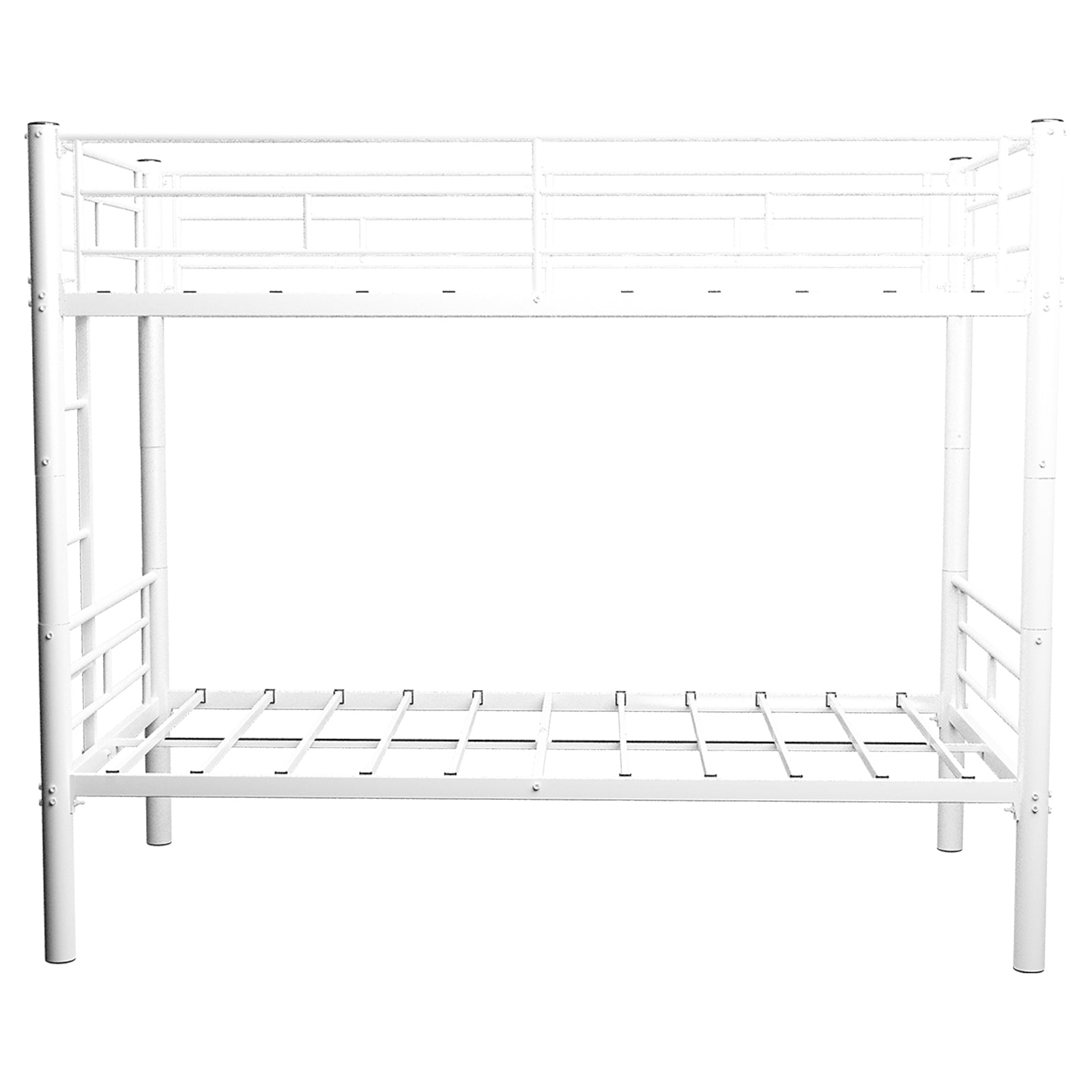 Twin Bunk Bed: Metal, White, w/Ladders & Guardrail