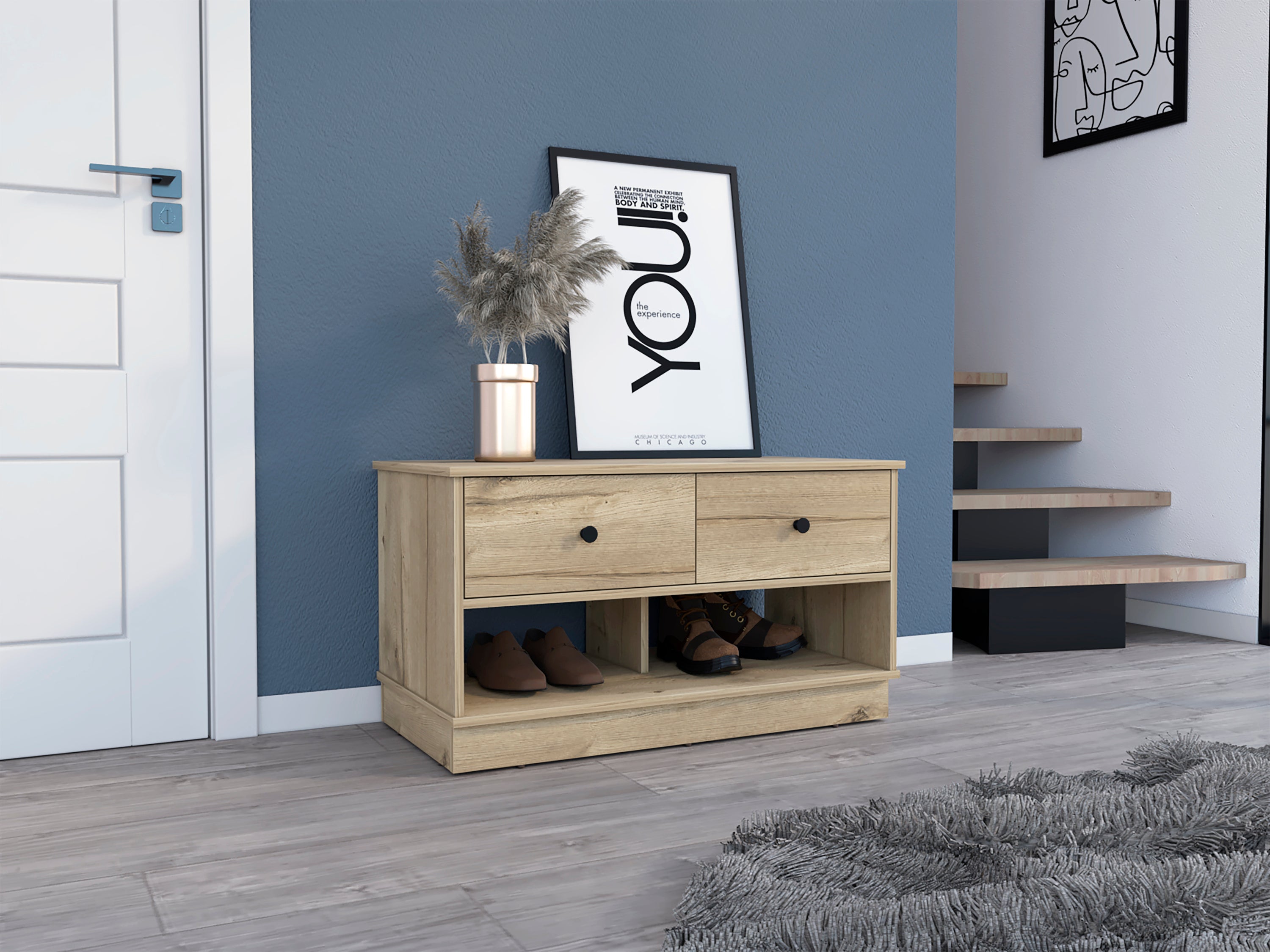 Tulip Storage Bench: 2 Drawers, 2 Shelves - Entryway Storage