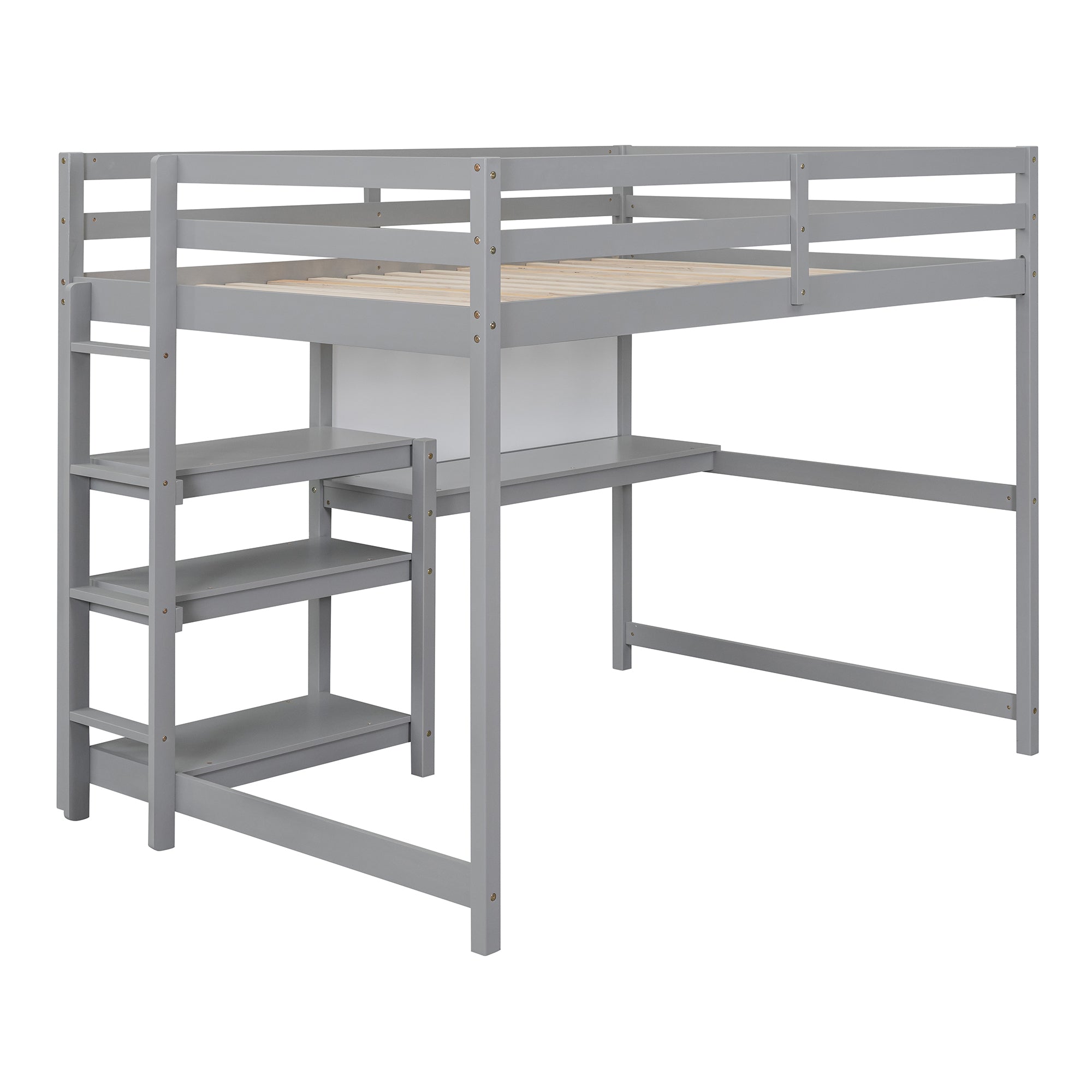 Full Loft Bed w/ Desk, Shelves, Storage | Hearth & Haven Chloe Grey