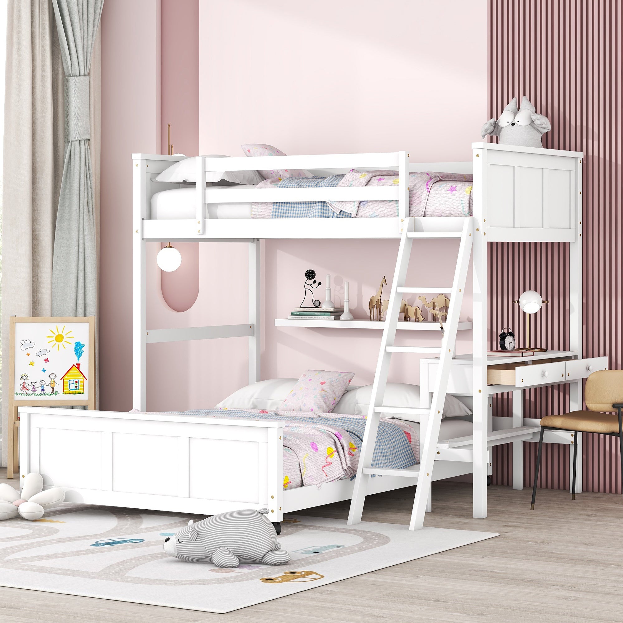 White Twin Over Full Bunk Bed with Desk: Ultimate Space-Saving Solution