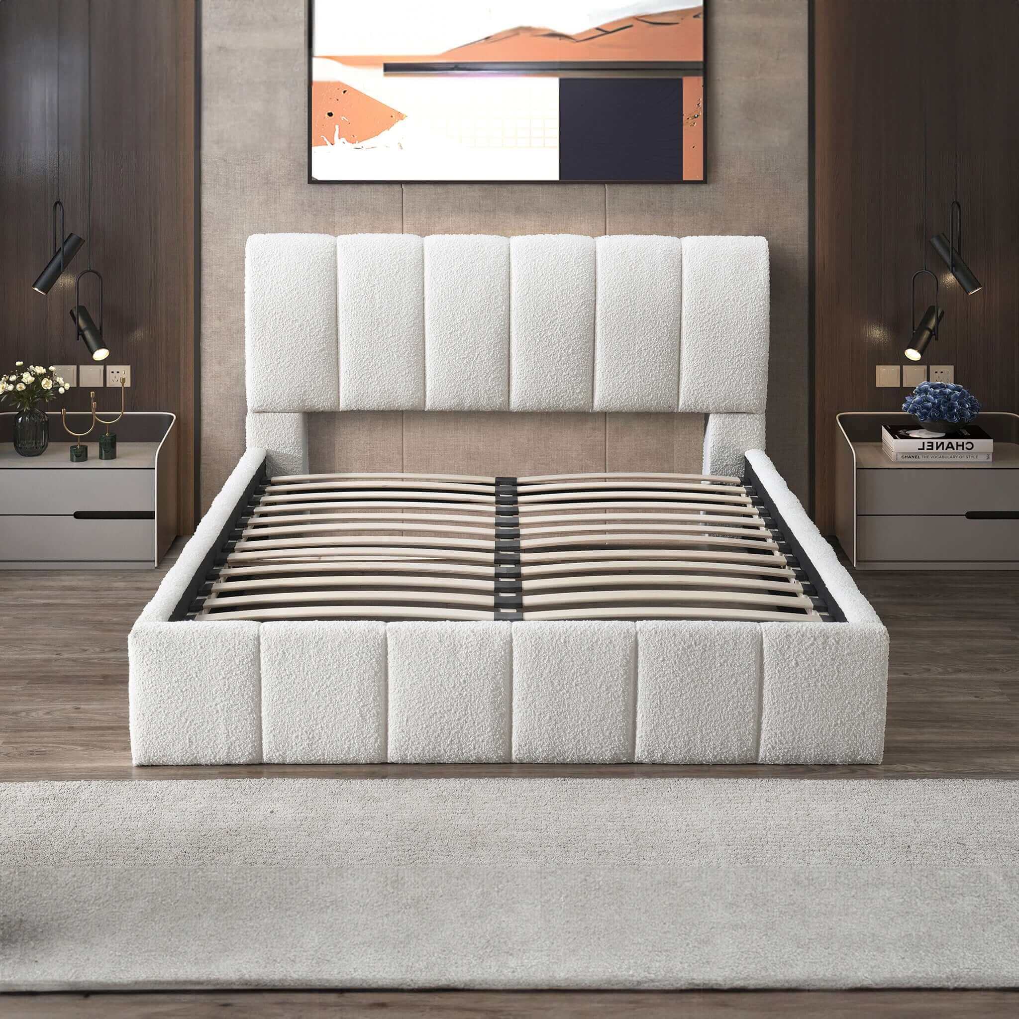 Hilar White Boucle Queen Platform Bed