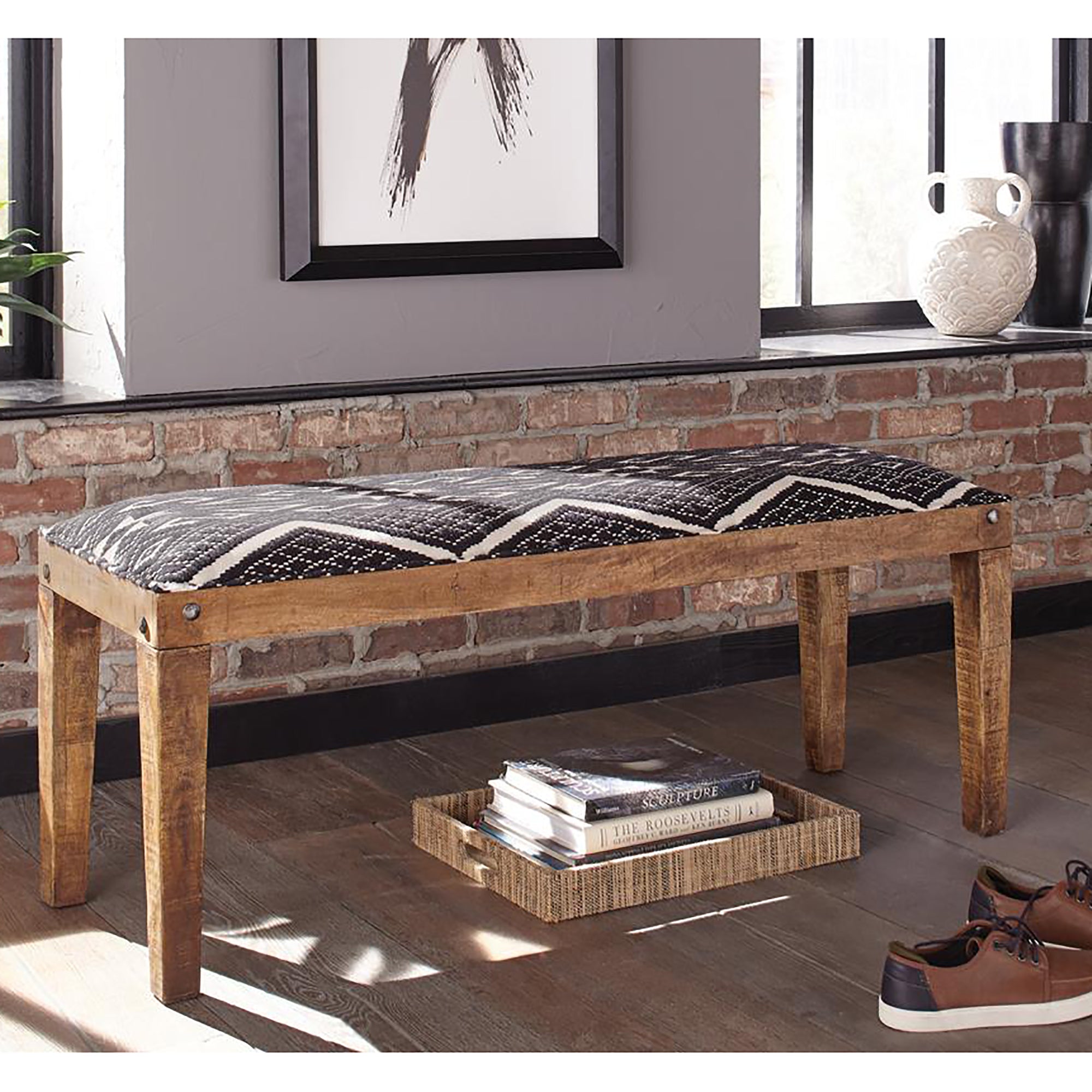 Black & White Upholstered Bench - Modern Seating