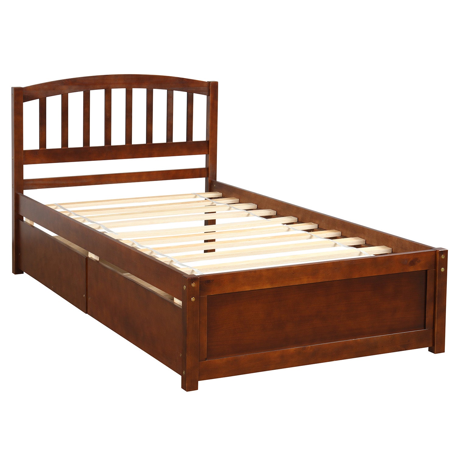 Solid Wood Twin Platform Storage Bed w/Drawers & Headboard, Walnut