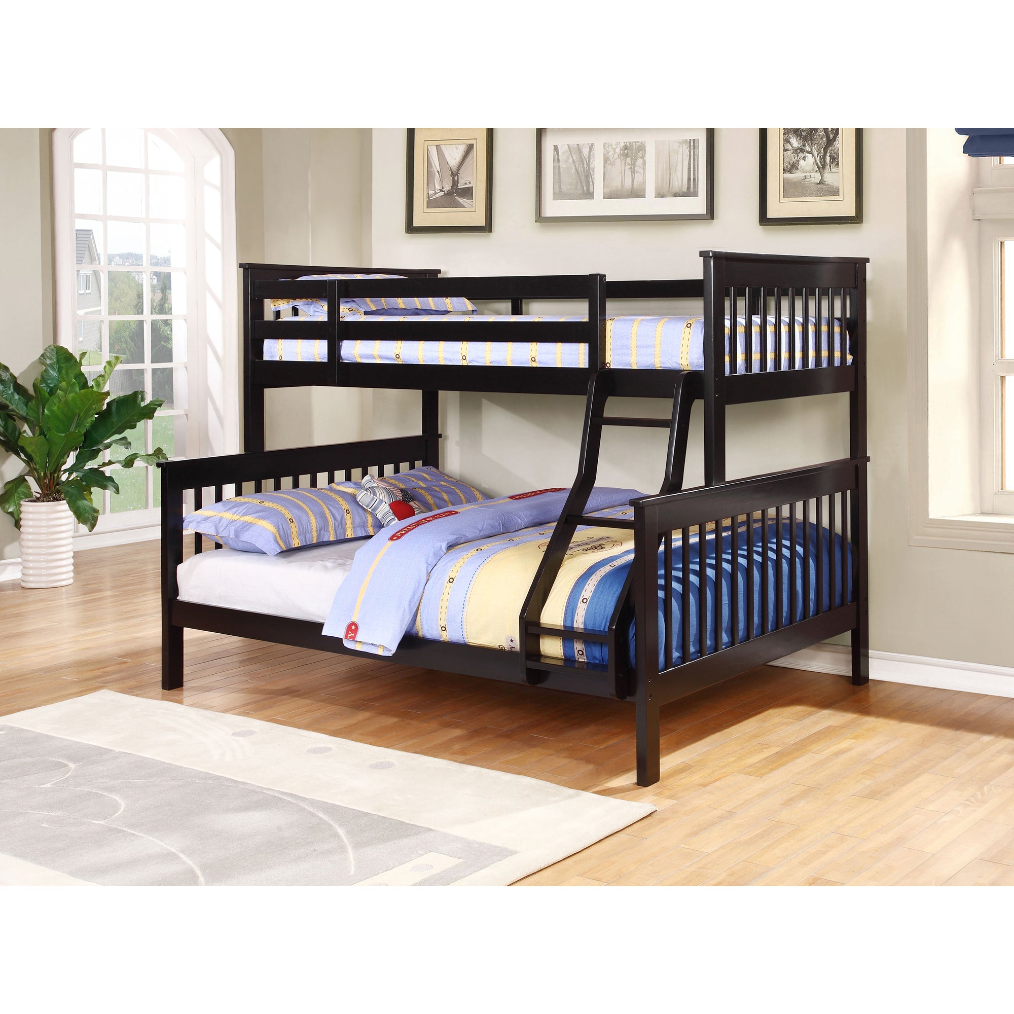 Severington Black Wood Twin Over Full Bunk Bed with Headboard
