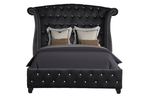 Sophia Upholstery Queen Bed - Black Wood Frame - NJ Stock