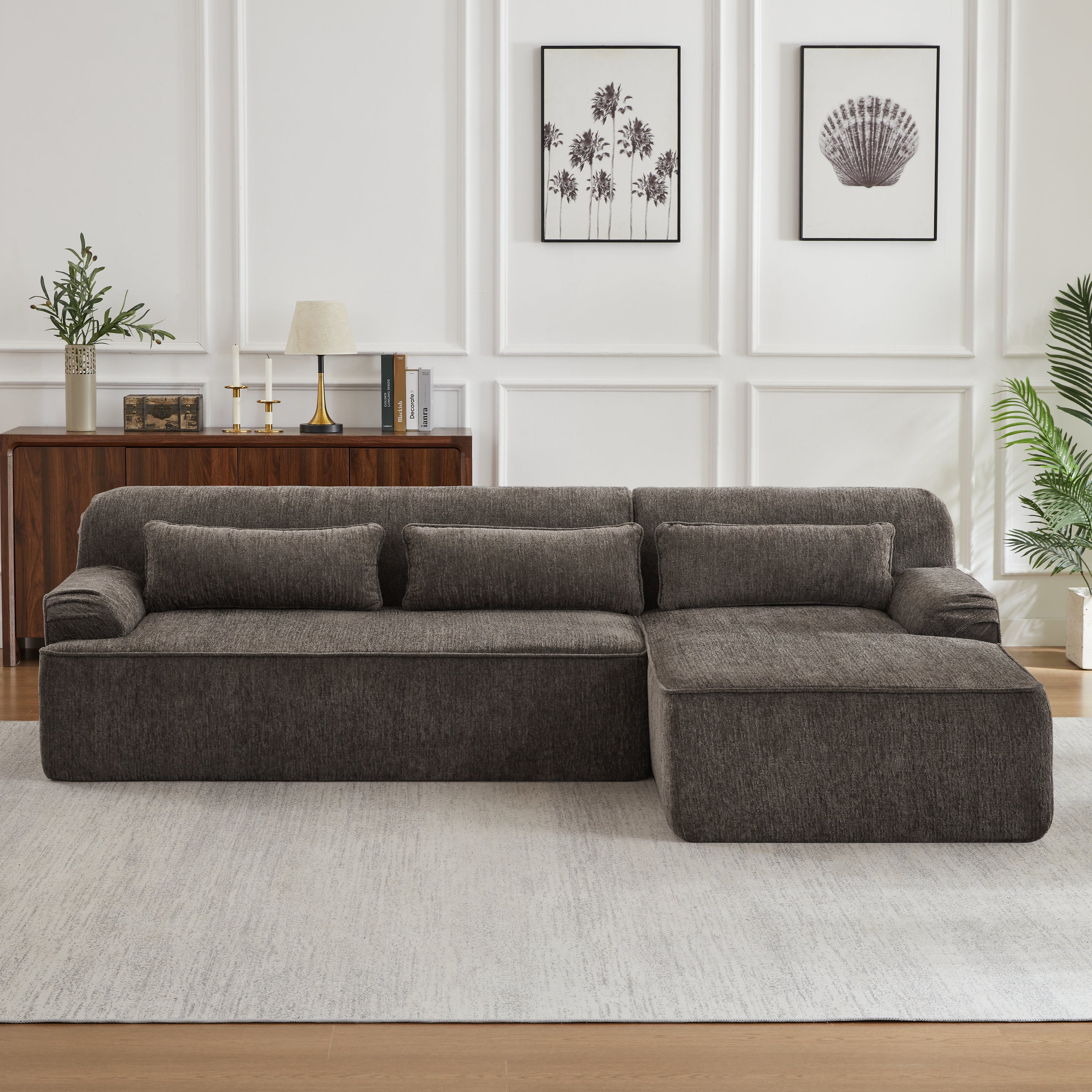 Oversized Chenille L-Shape Luxury Sectional Sleeper Sofa