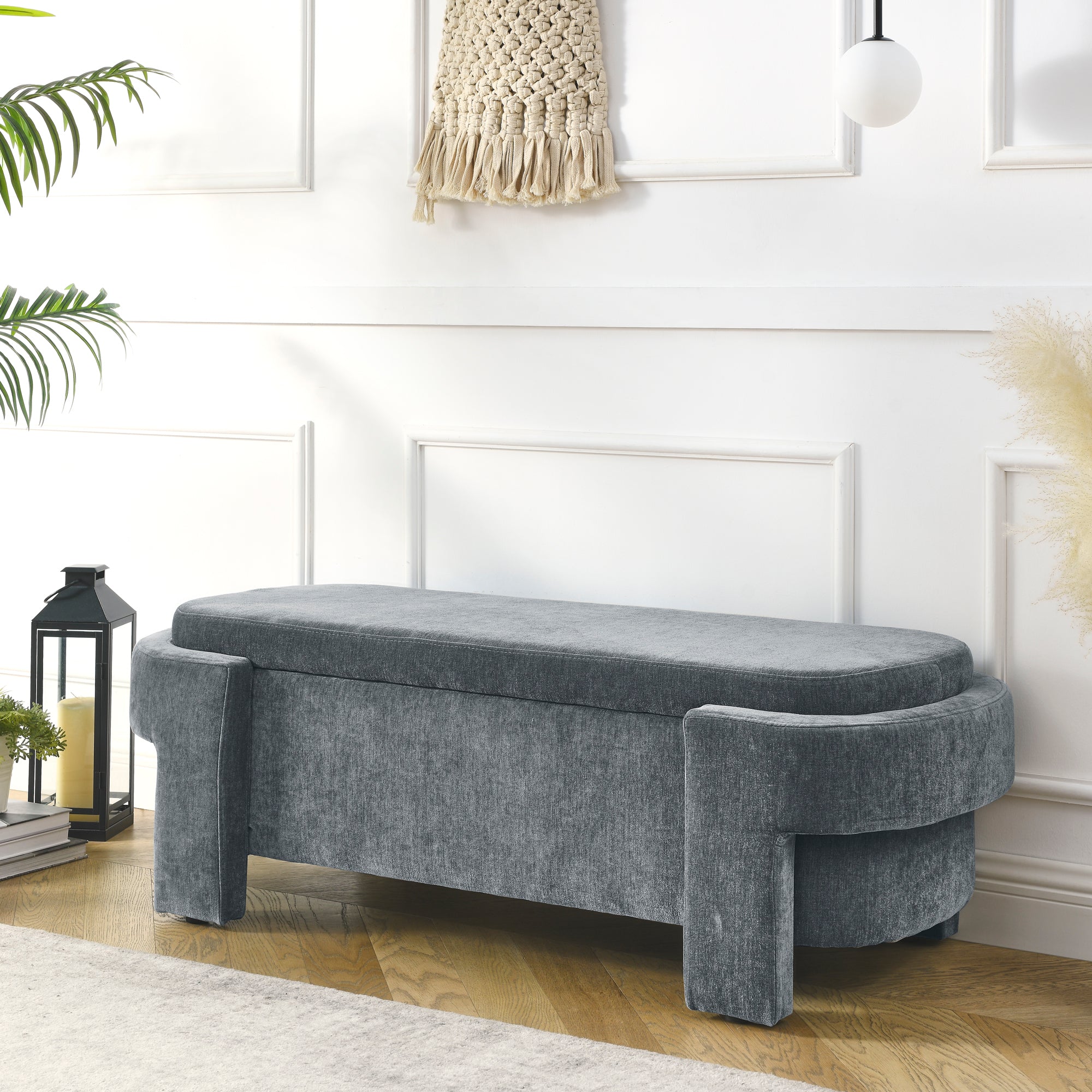 Chenille Storage Bench - Living Room, Entryway, Bedroom