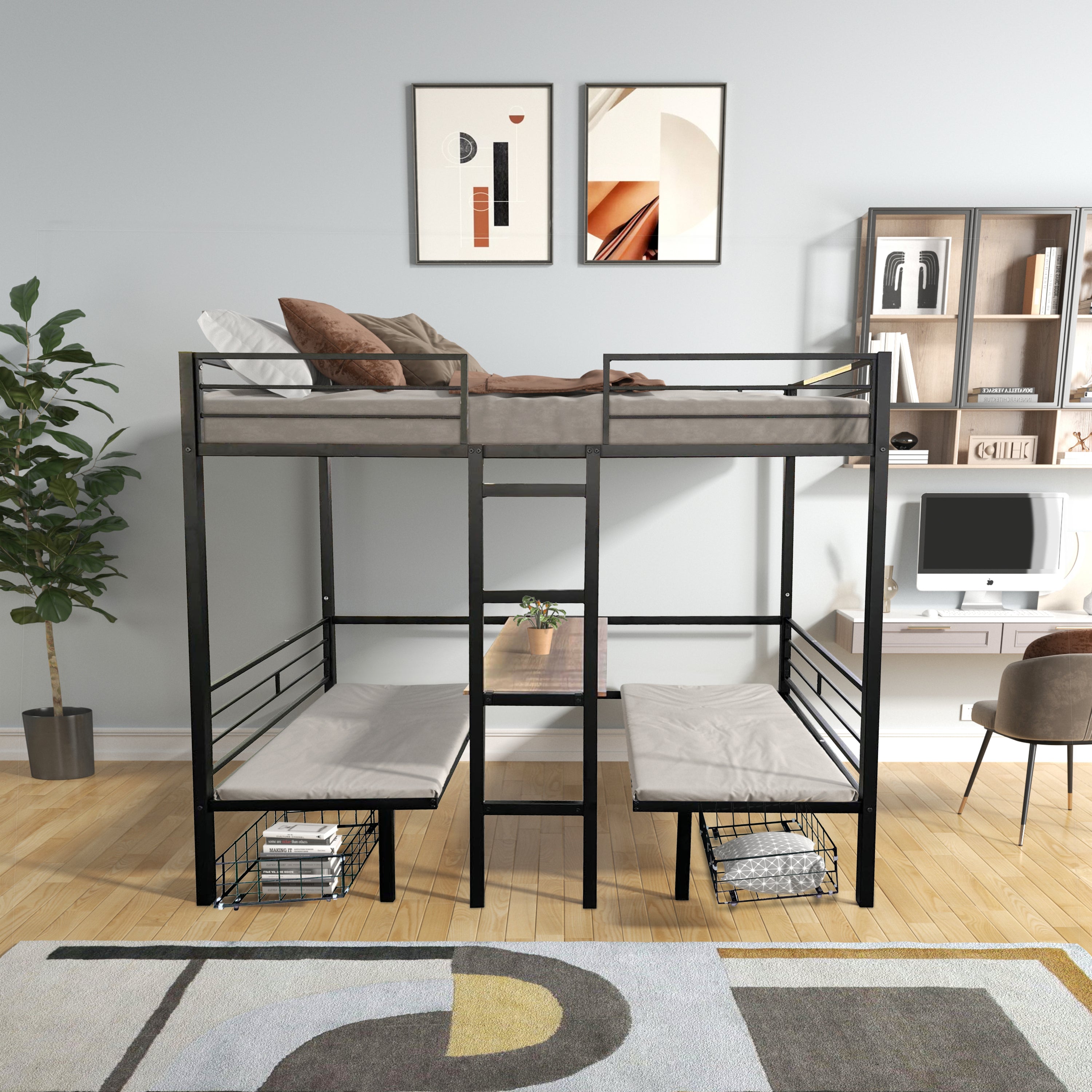 Twin Size Loft Bed with Table Sets Transforms to Twin Over Twin Bunk