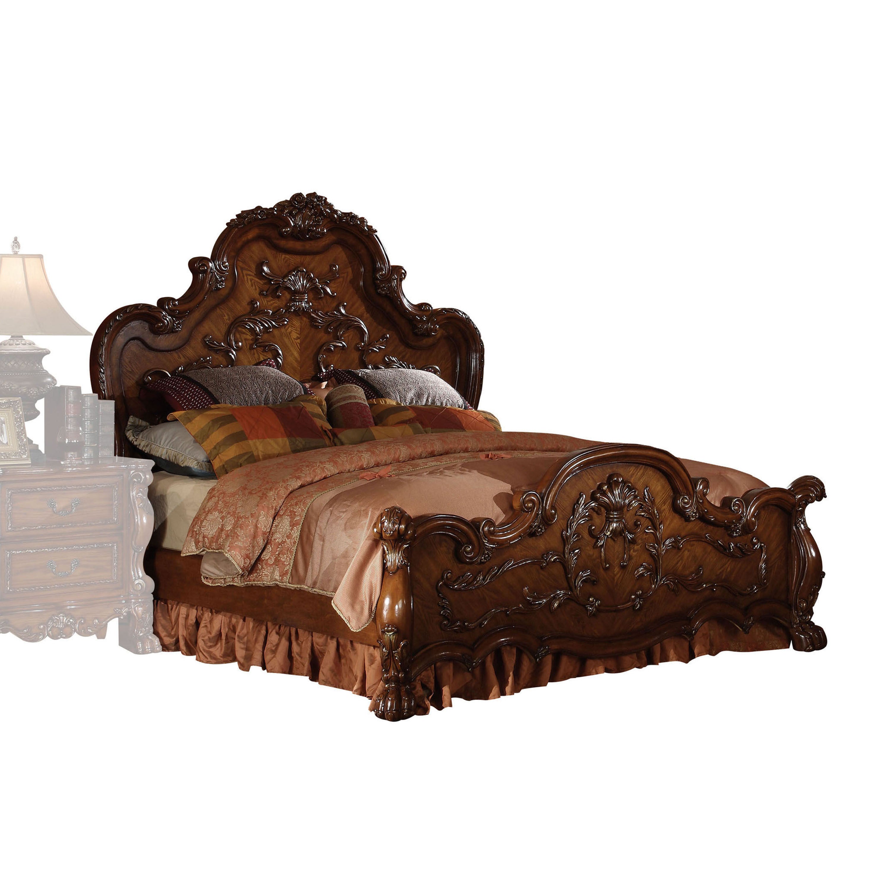 Dresden Cherry Oak Finish Queen Bed - Elegant Wood Furniture Bedroom Set