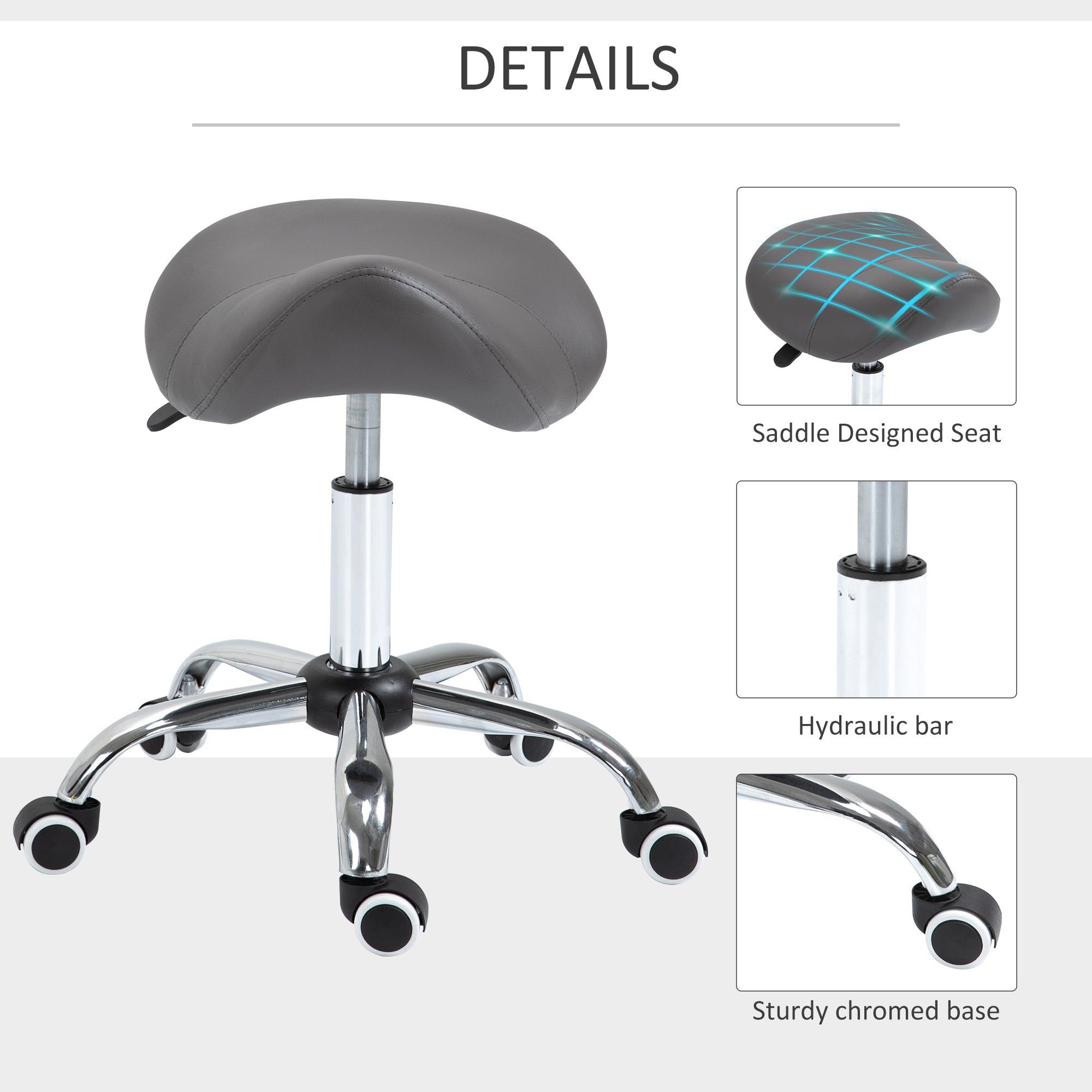 Ergonomic Grey Hydraulic Swivel Saddle Stool Spa Medical