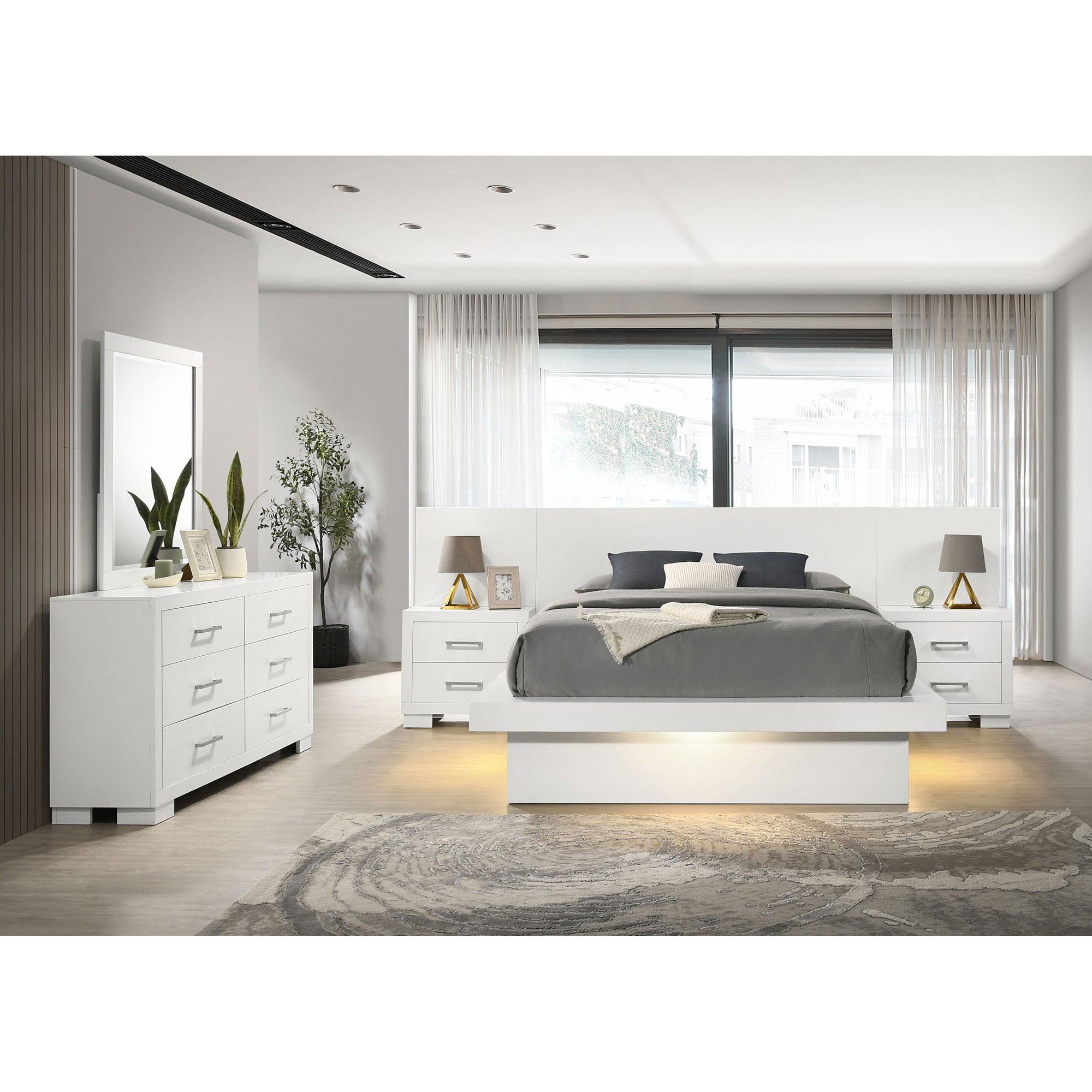 Tokyo White 5-Pc Platform Bedroom Set w/ 2 Nightstands