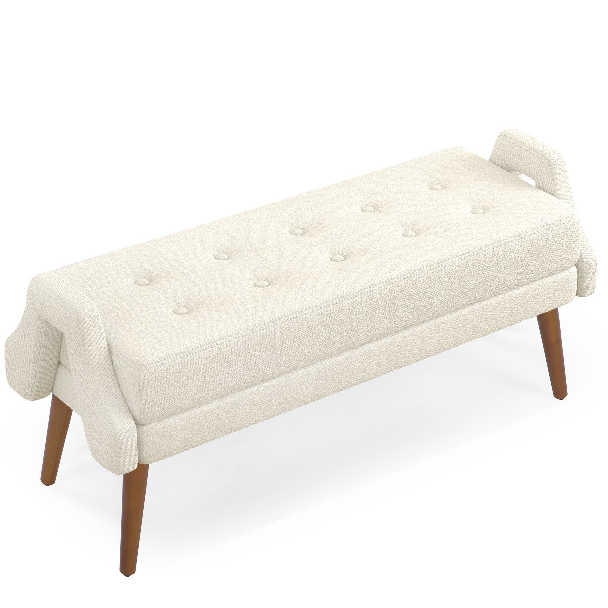 Modern Beige Bench: Looped Yarn, Soft Cushion, Geometric Arms