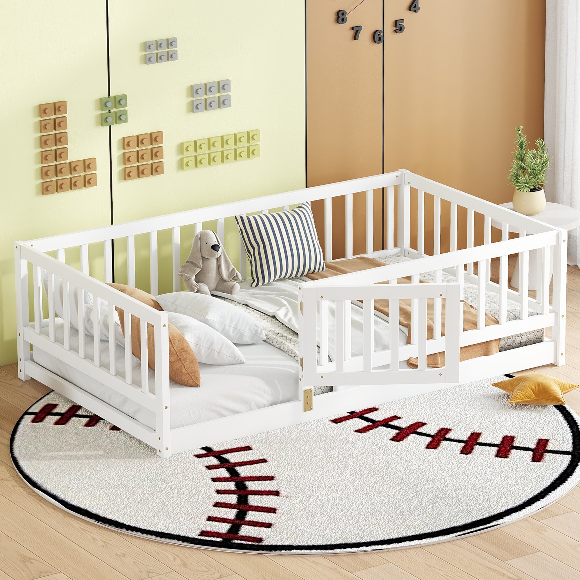 Twin Montessori Floor Bed w/ Fence & Door