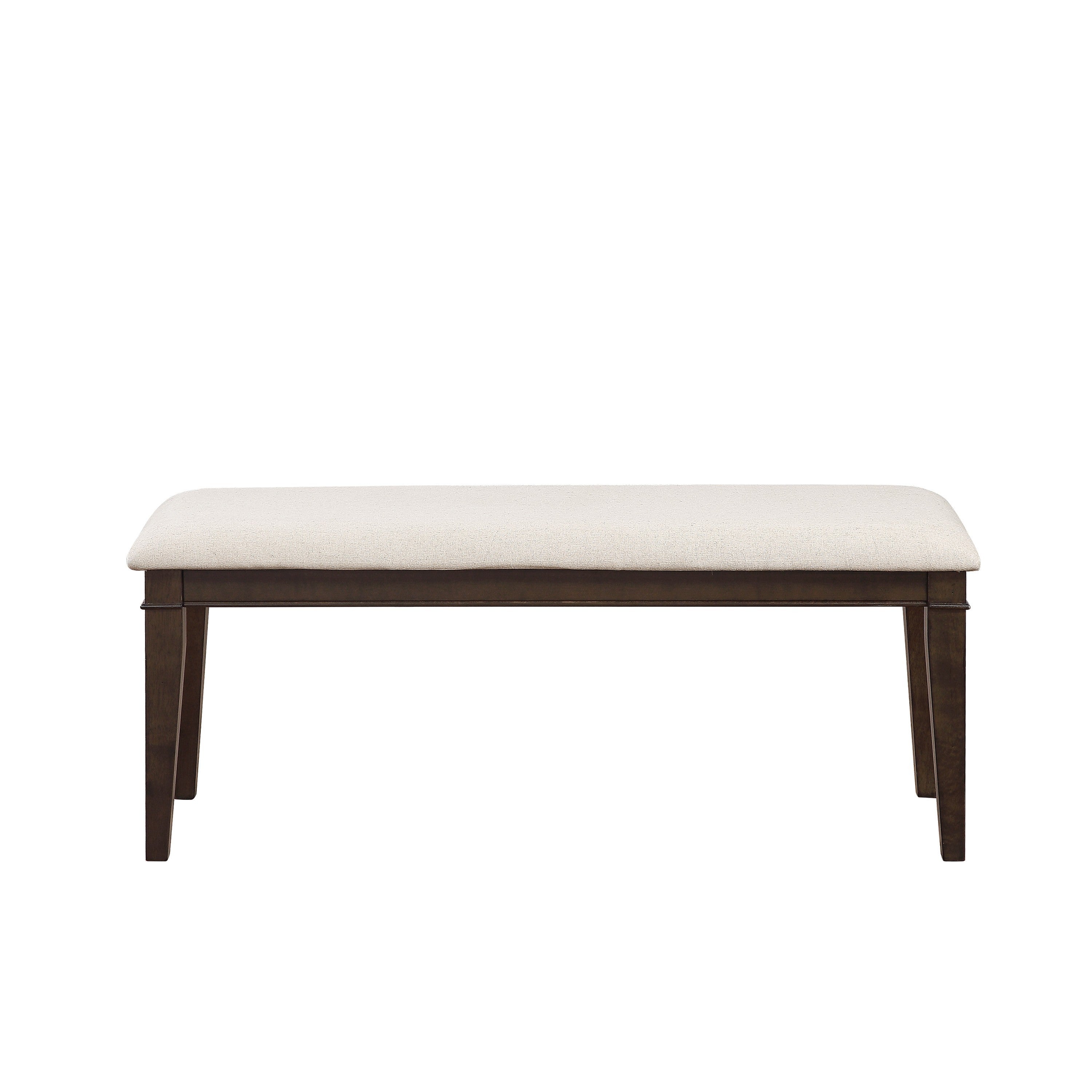 Dark Brown 48" Dining Bench - Beige Fabric Upholstered