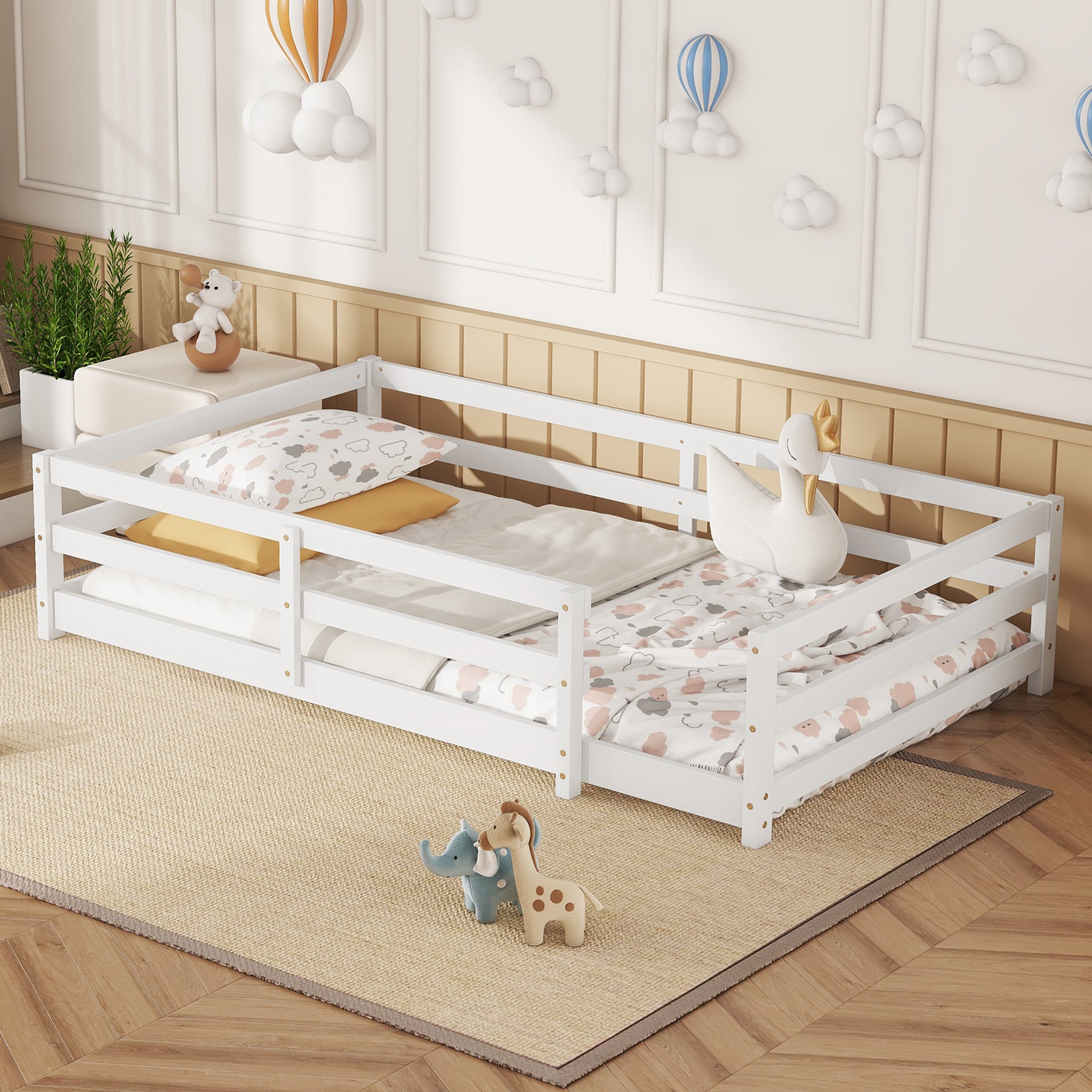 Twin Montessori Floor Bed with Safety Rail