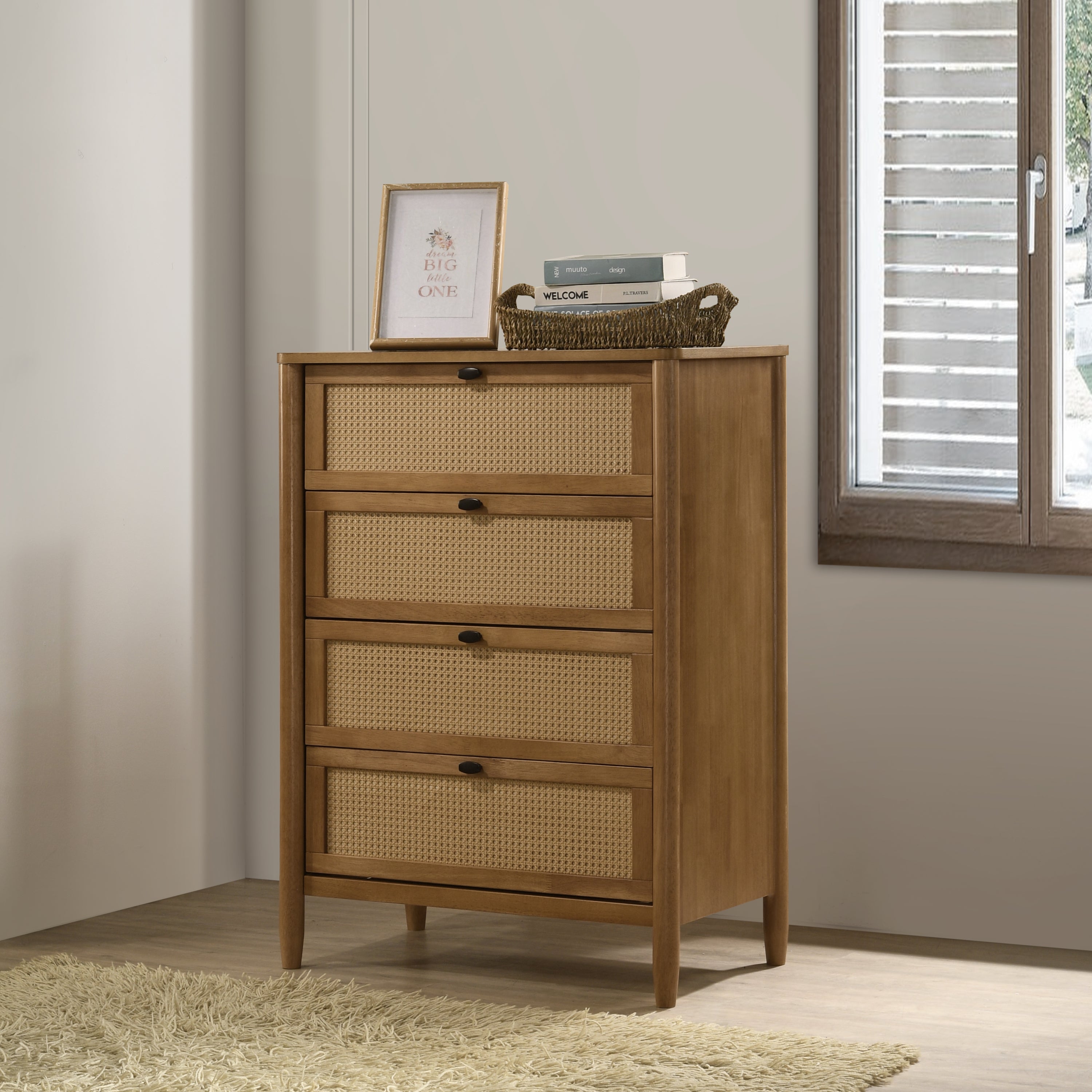 Vichy Wood & Rattan 4-Drawer Storage Chest