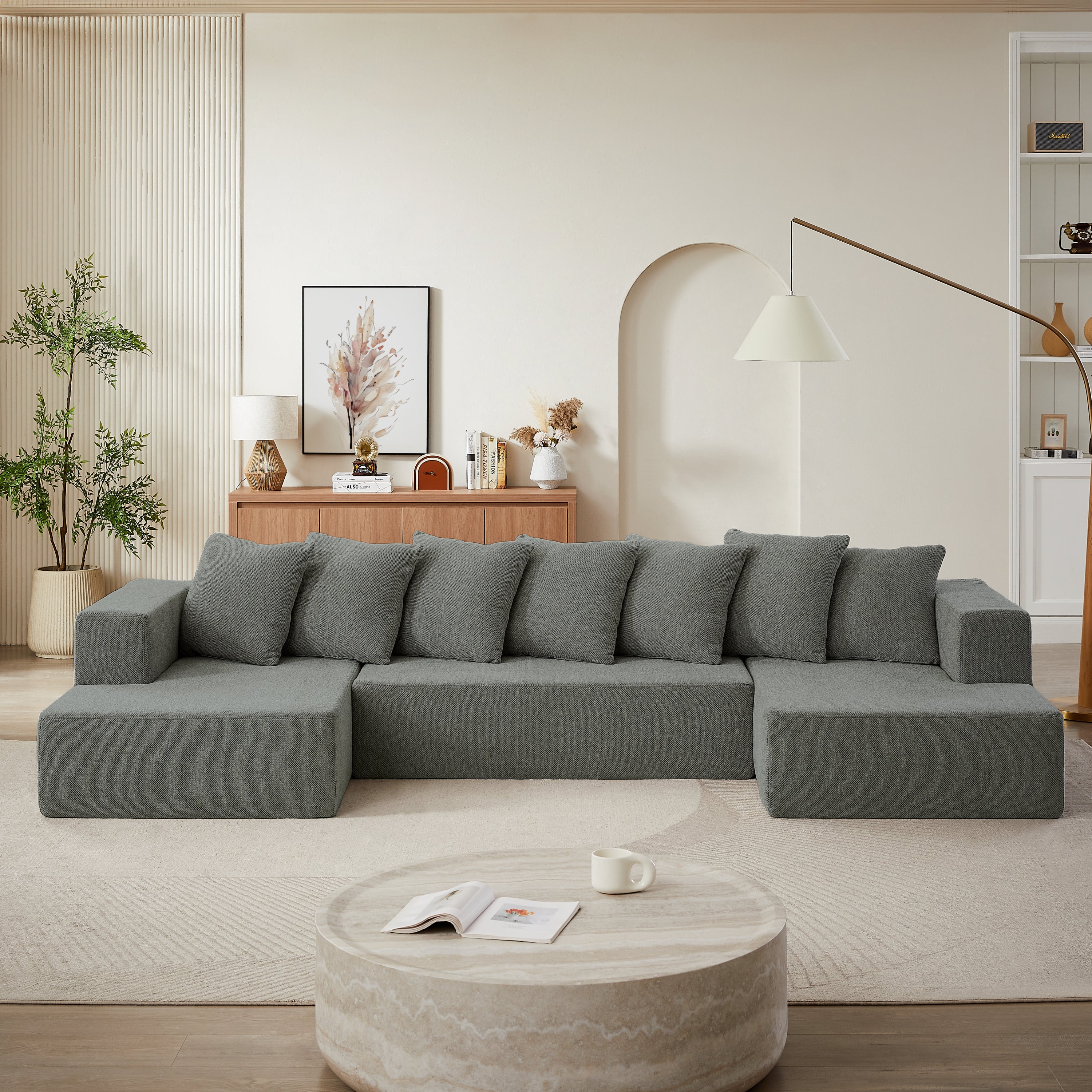 Luxury Chenille U-Shaped Sectional Cloud Sofa for Living Room