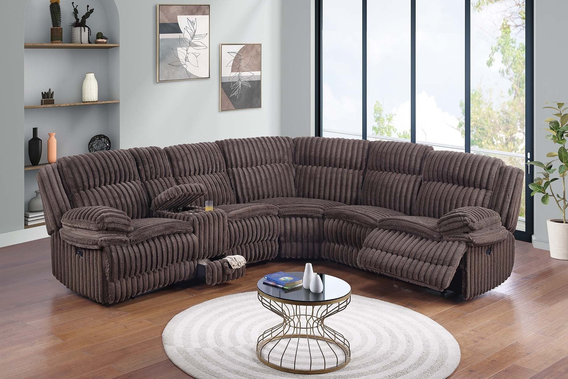 Chocolate U-Shaped Sectional Sofa w/ Recliner, Console, Storage