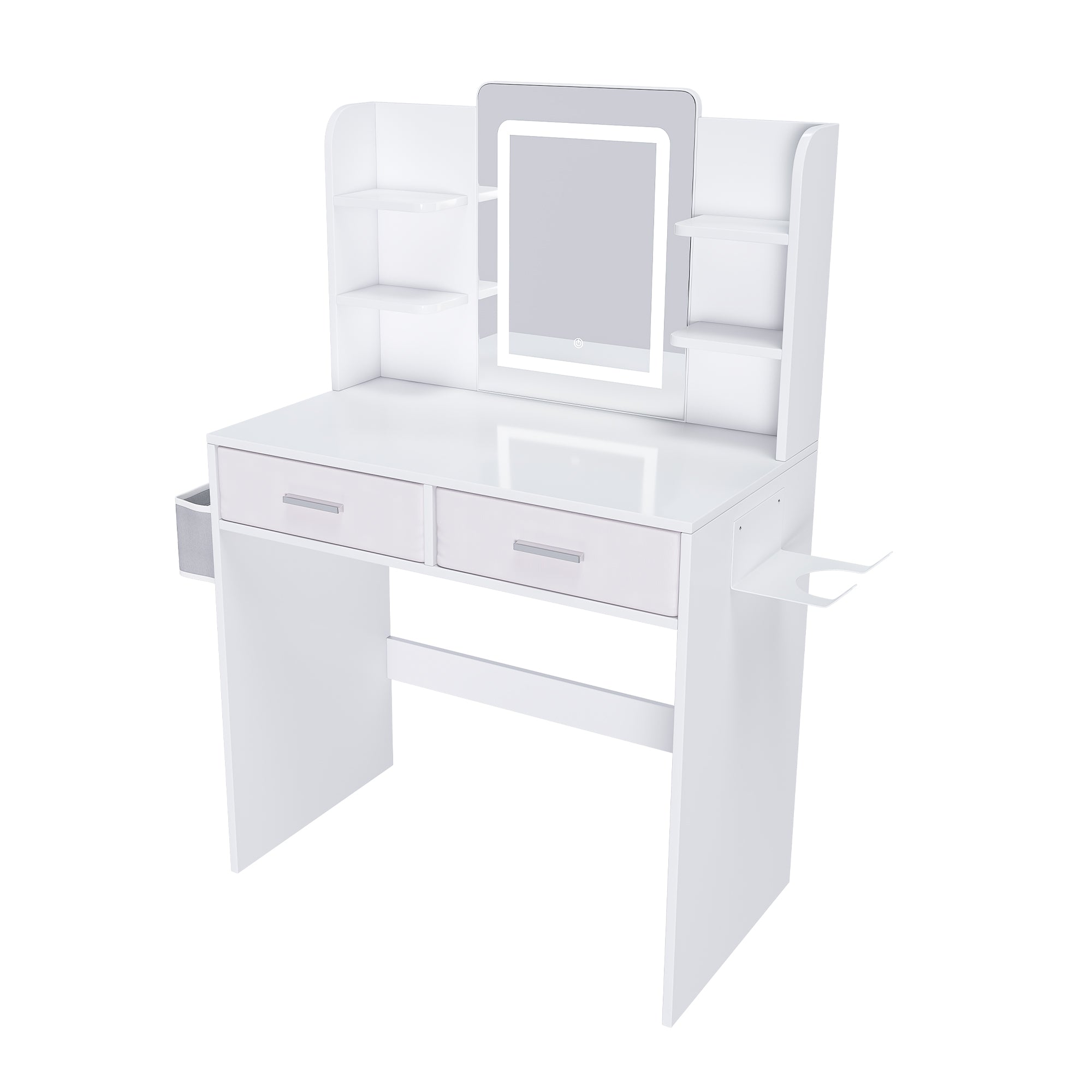 Elegant LED Vanity Dressing Table: Lights, Drawers, Storage, White MDF