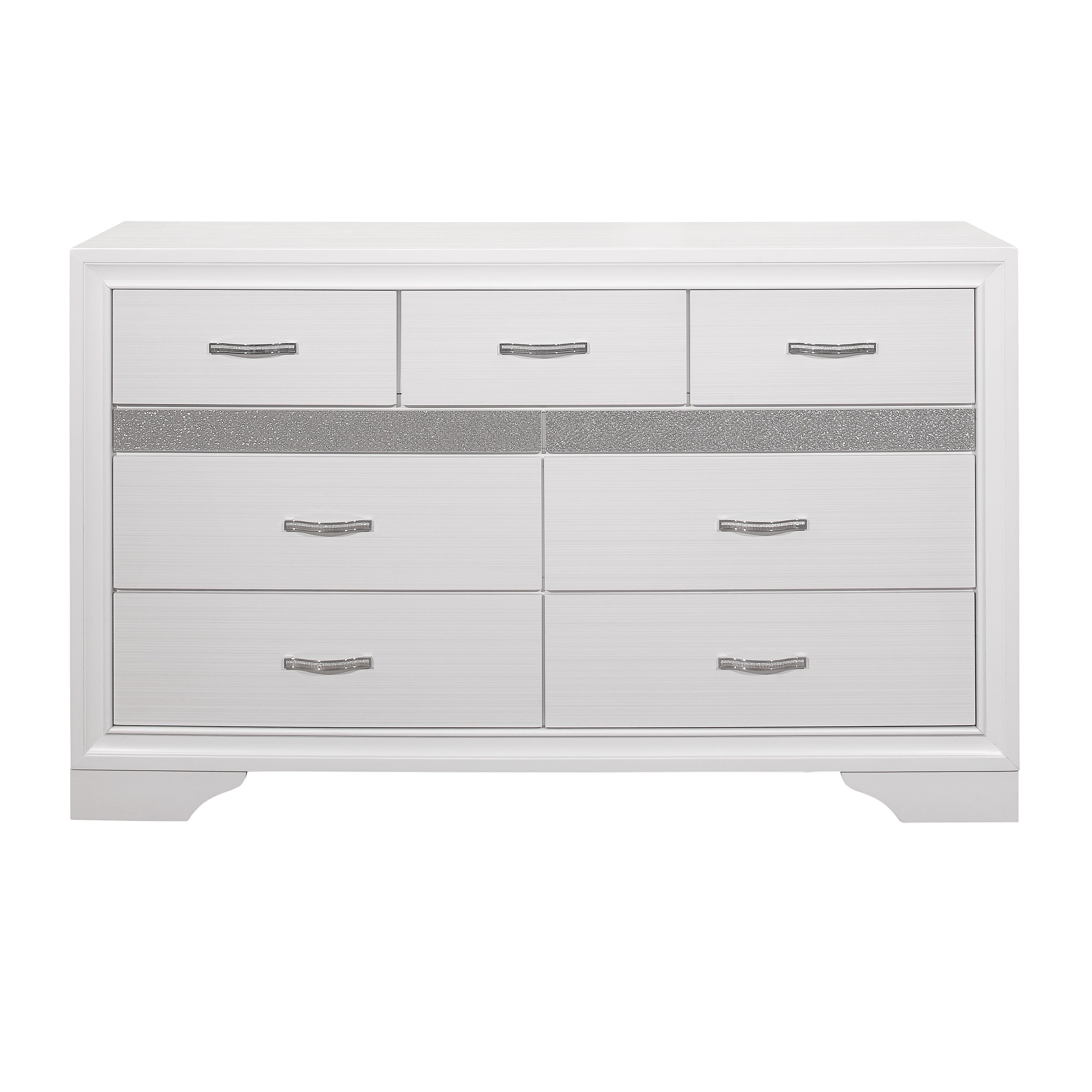 Glam 7-Drawer Dresser: White Silver Glitter, Hidden Jewelry