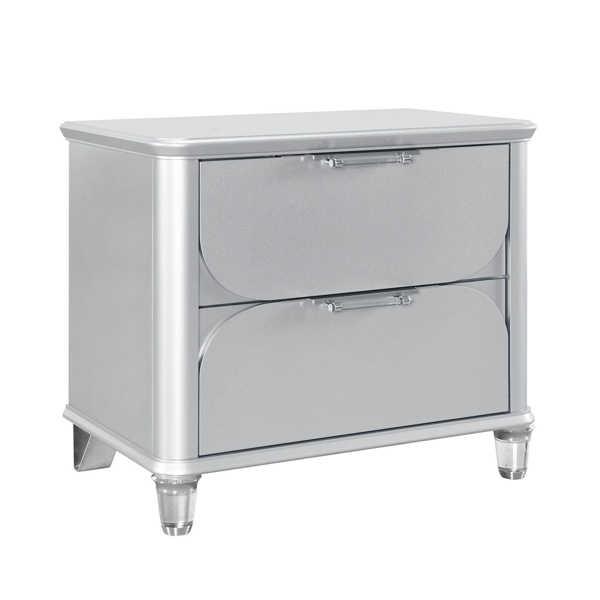 LAURA Silver Nightstand: Sleek Frame, Textured Glass Fronts