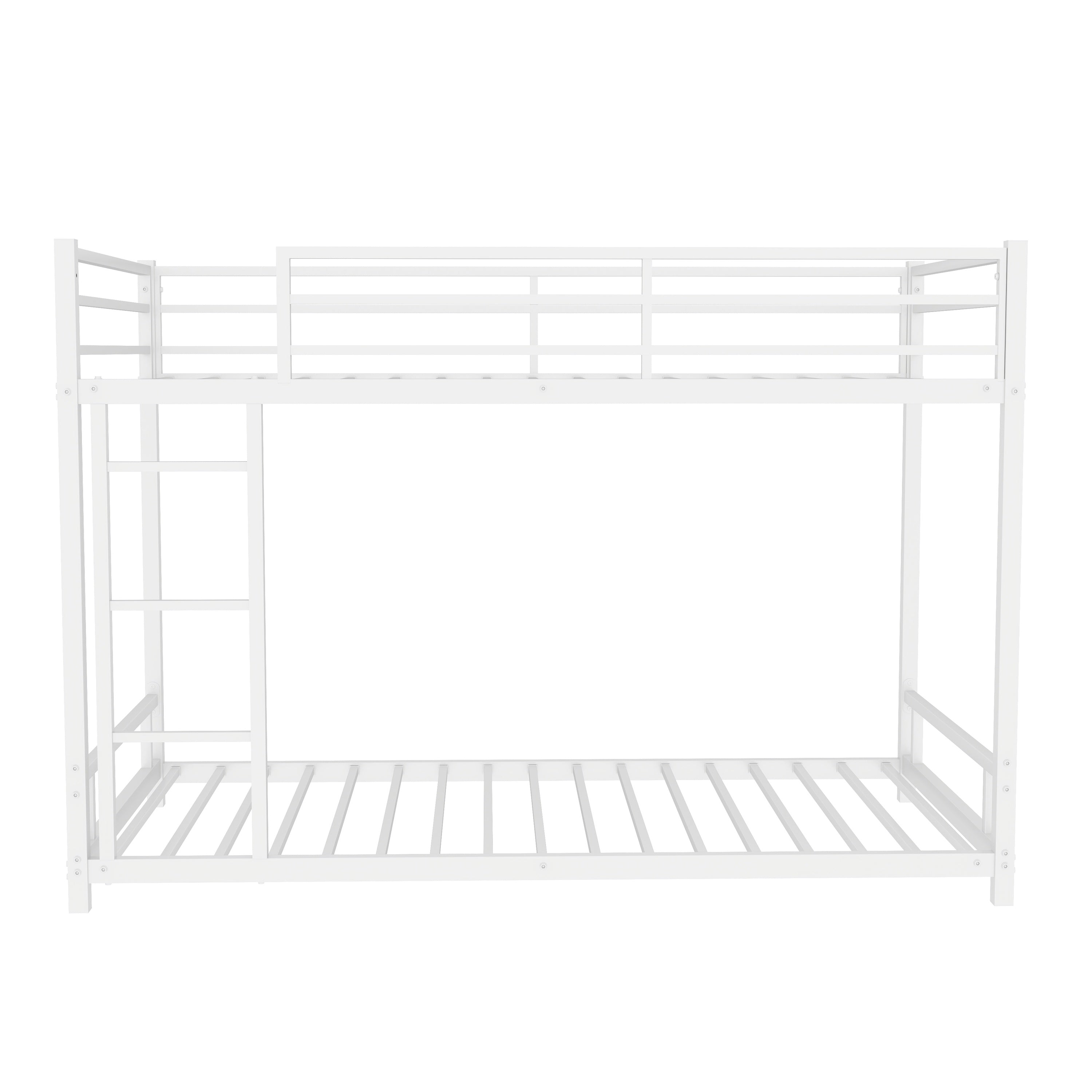 White Metal Twin over Twin Bunk Bed with Noise Reduction & Safety