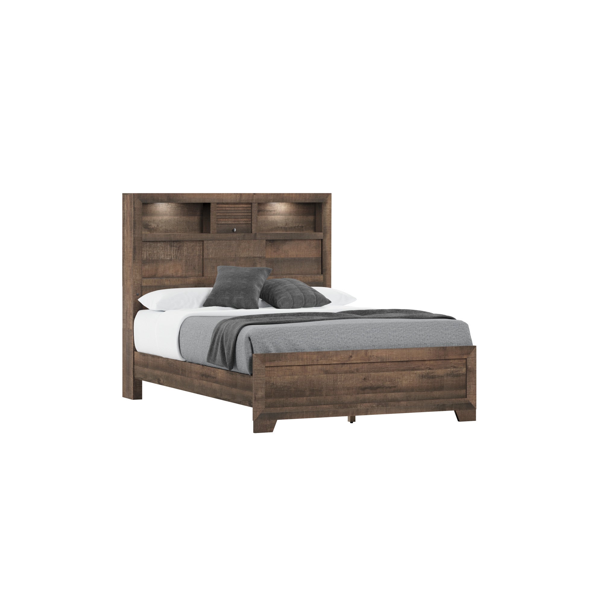 Brown Full Bookcase Bed: Headboard Storage & Space-Saving Design