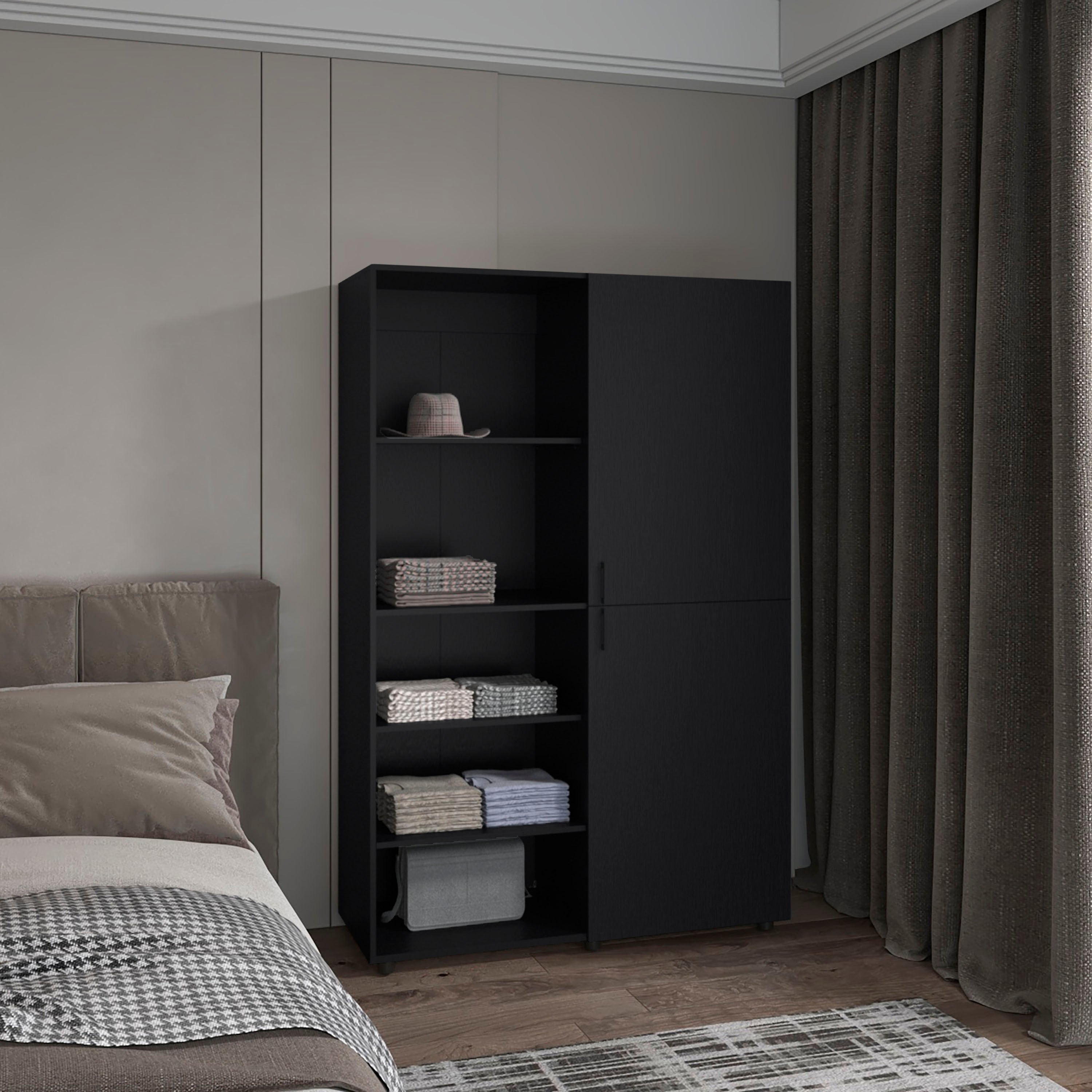 Eco Black Compact Armoire Wardrobe with Rod & Shelves