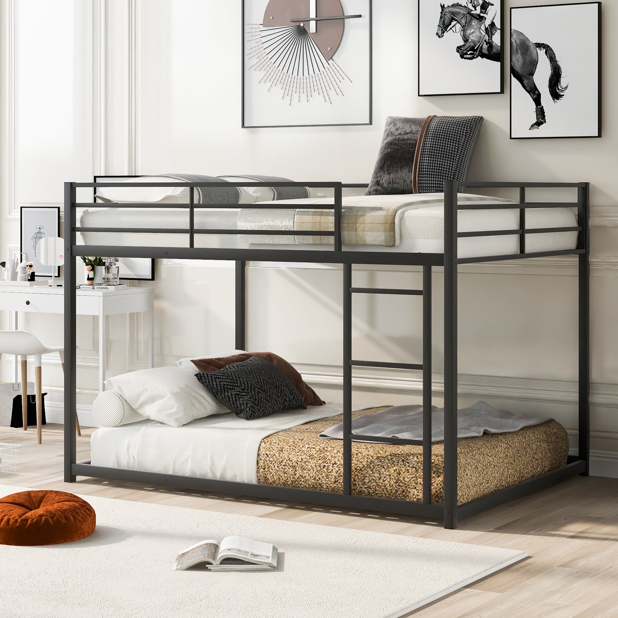 Full Metal Bunk Bed w/Ladder - Black