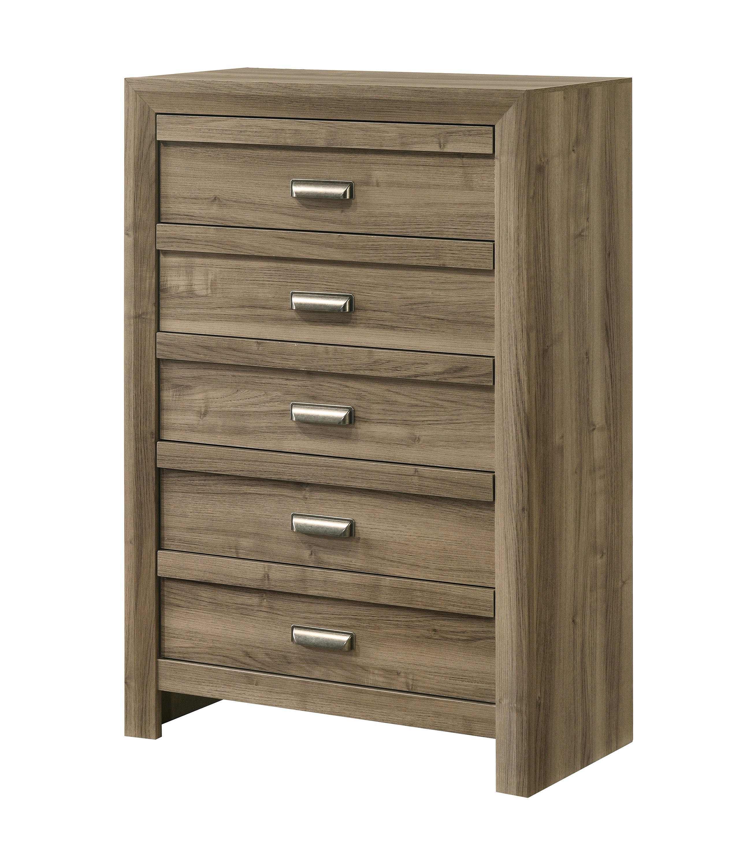 Contemporary 5-Drawer Tall Chest - Light Brown Wood Bedroom