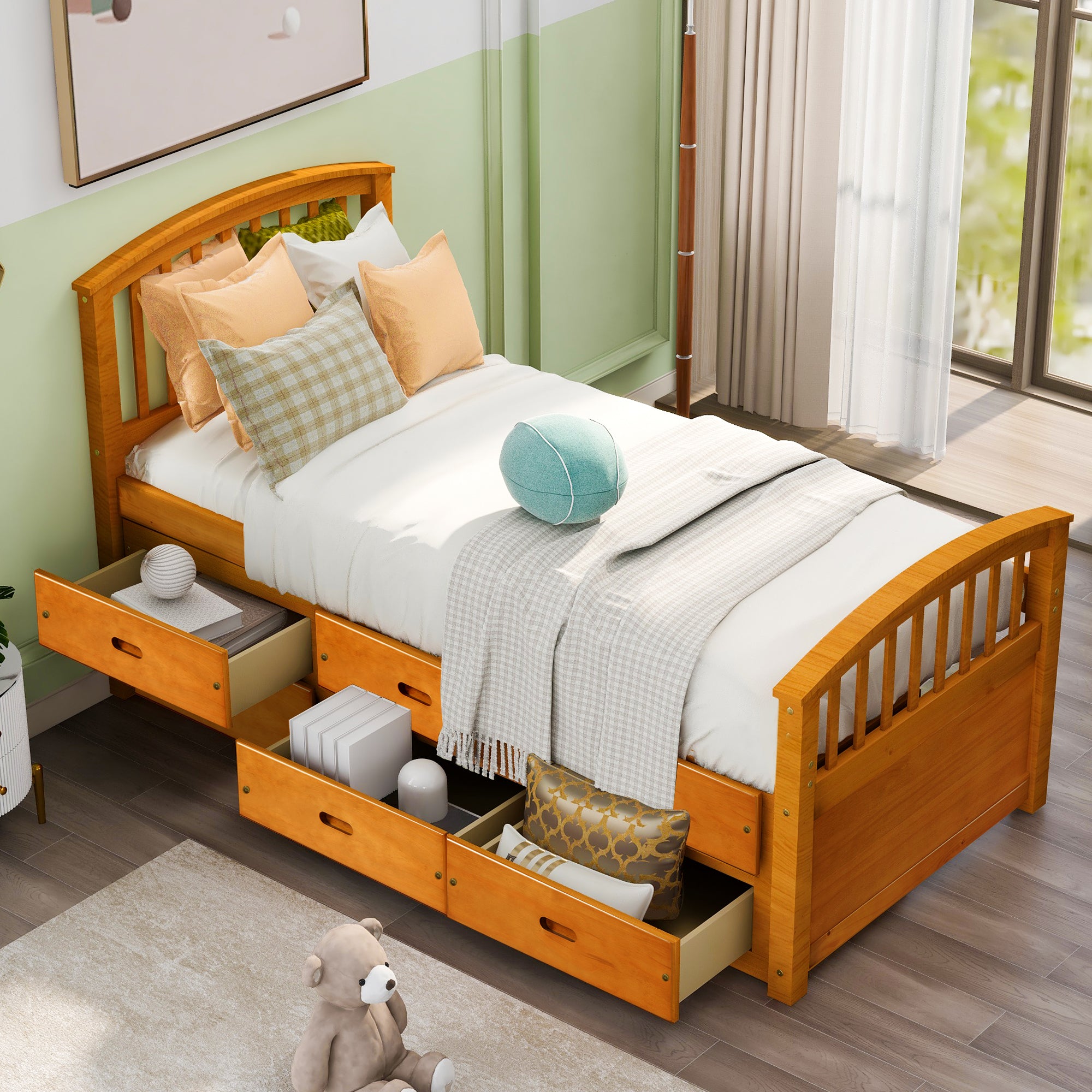 ORISFUR Twin Platform Bed: Solid Wood, 6 Drawers