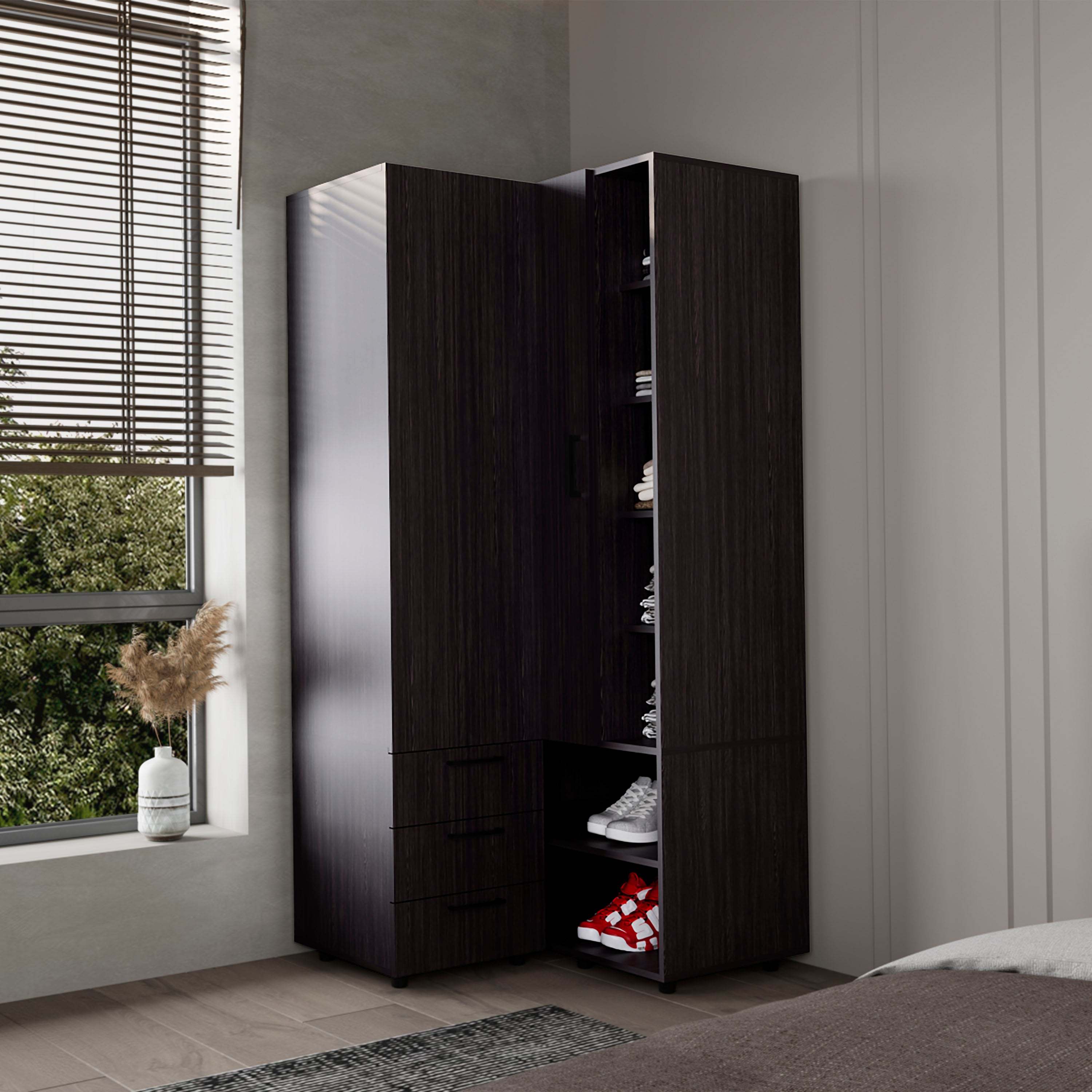 Wenge Armoire Wardrobe for Bedroom | Open Storage, 2 Drawers