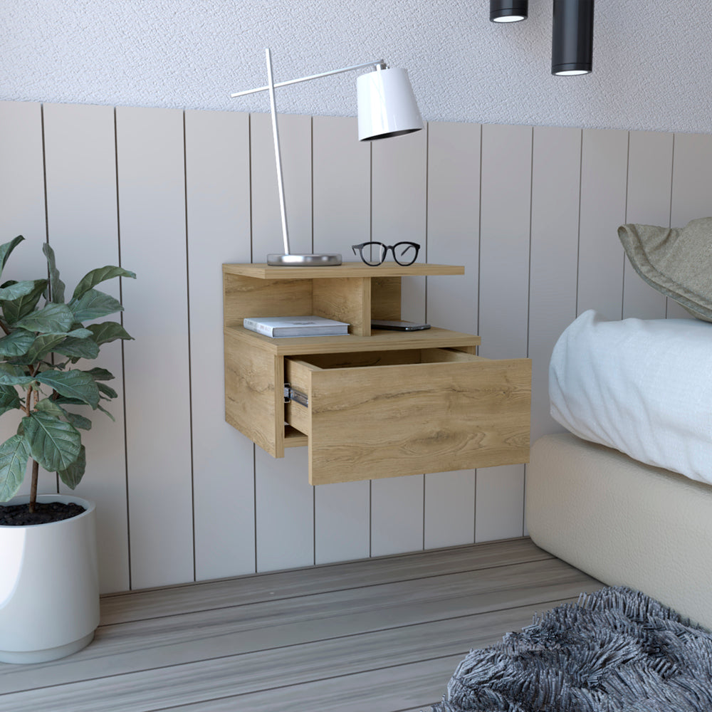 Floating Nightstand Flopini: Macadamia Finish, One Drawer Storage