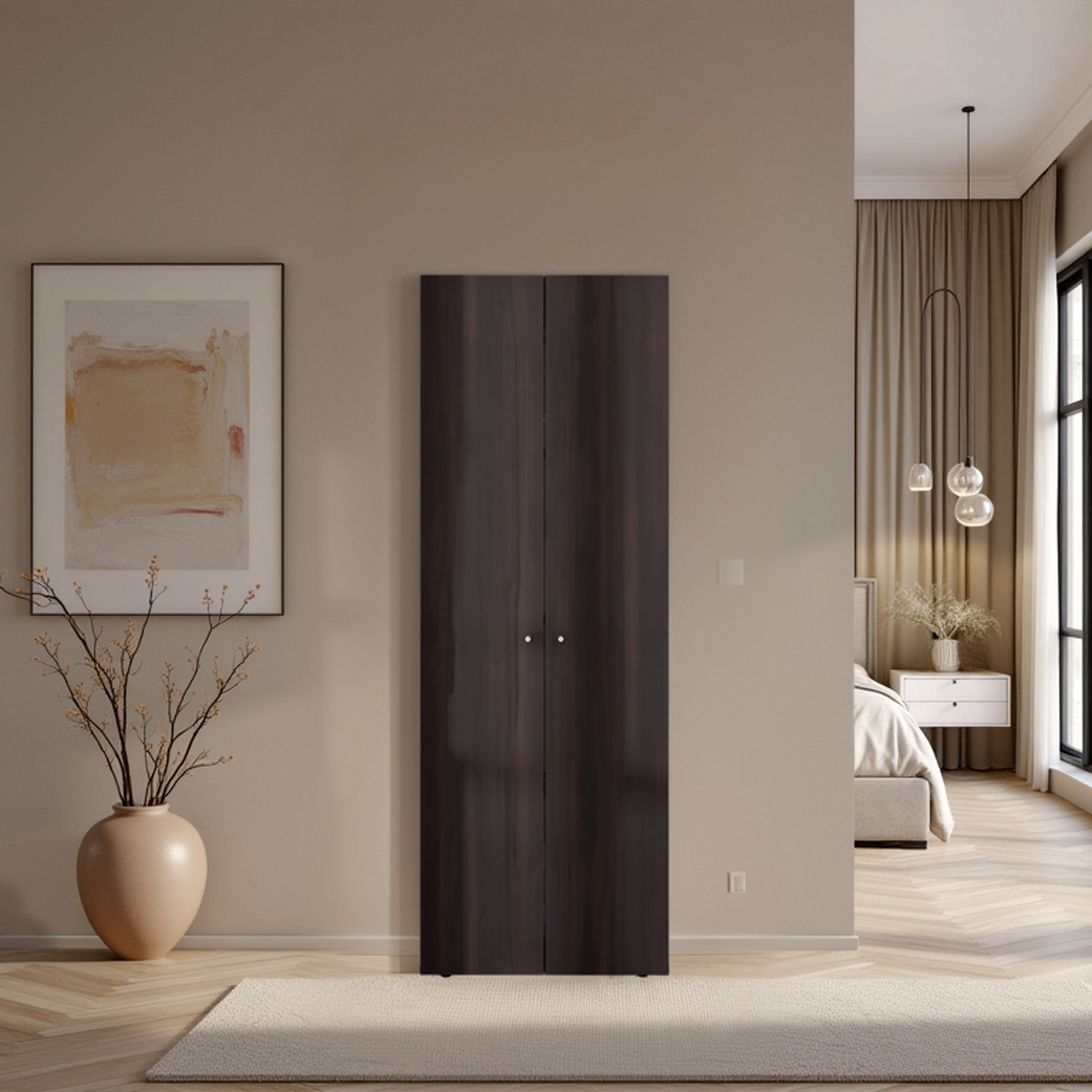 Compact Stained Walnut 2-Door Closet System with Shelves