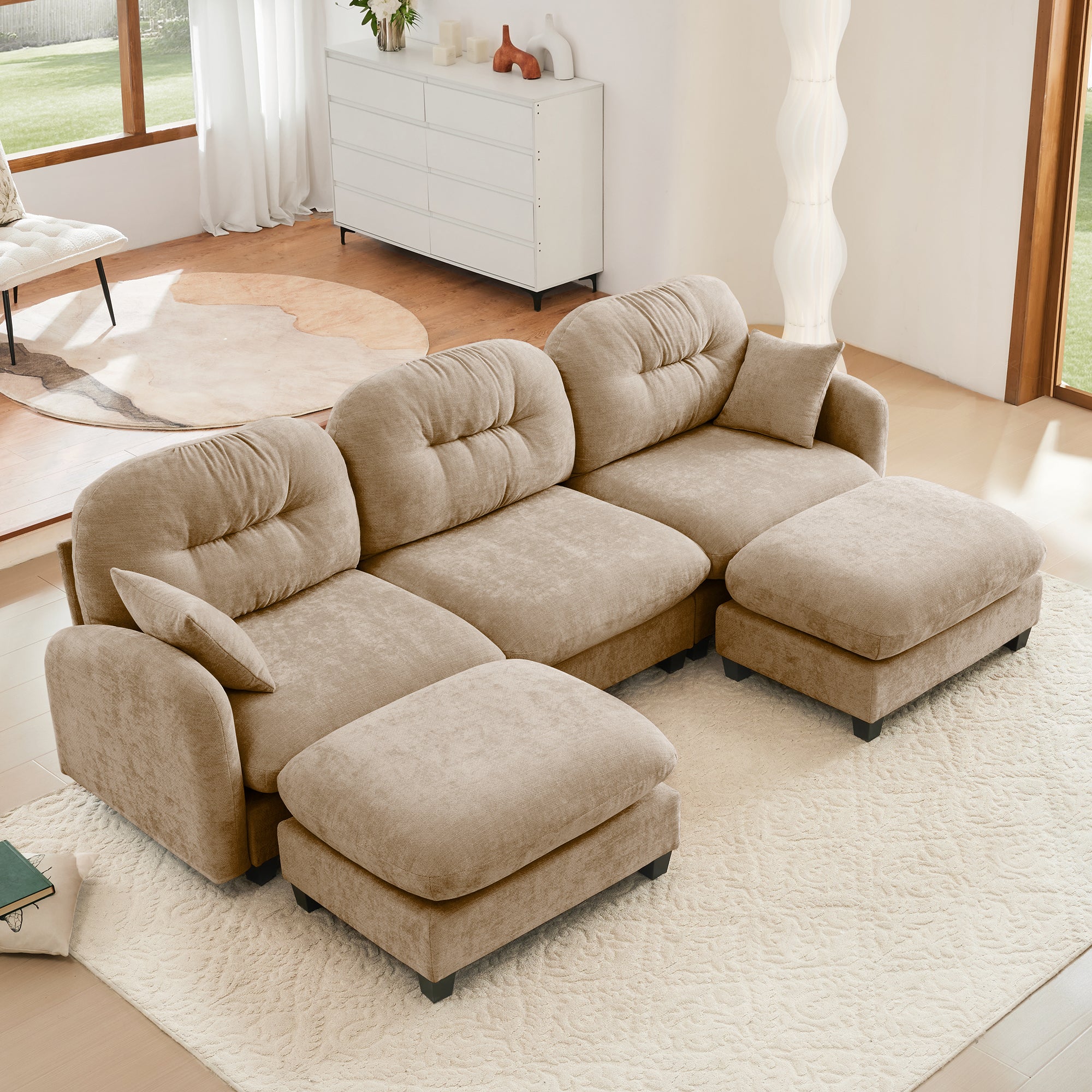 Modular U-Shaped Sectional Couch Ottoman Chenille - Camel