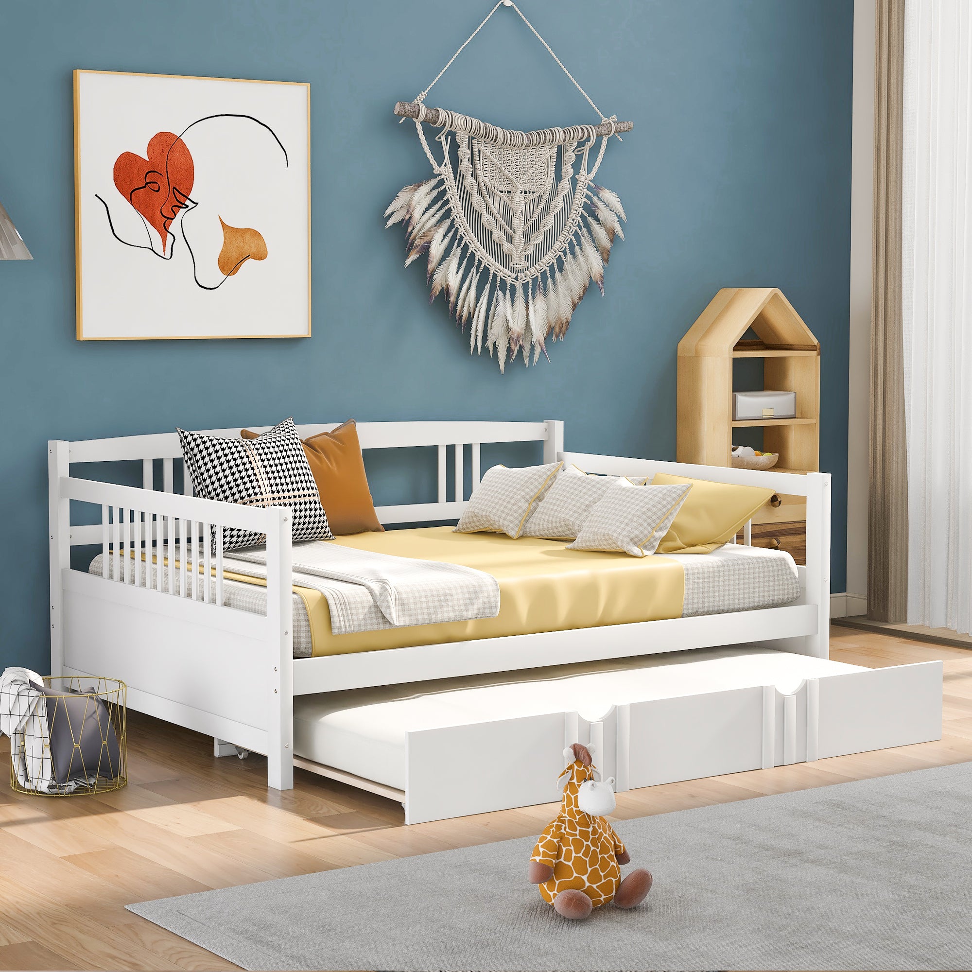 White Full Size Wood Daybed with Twin Trundle