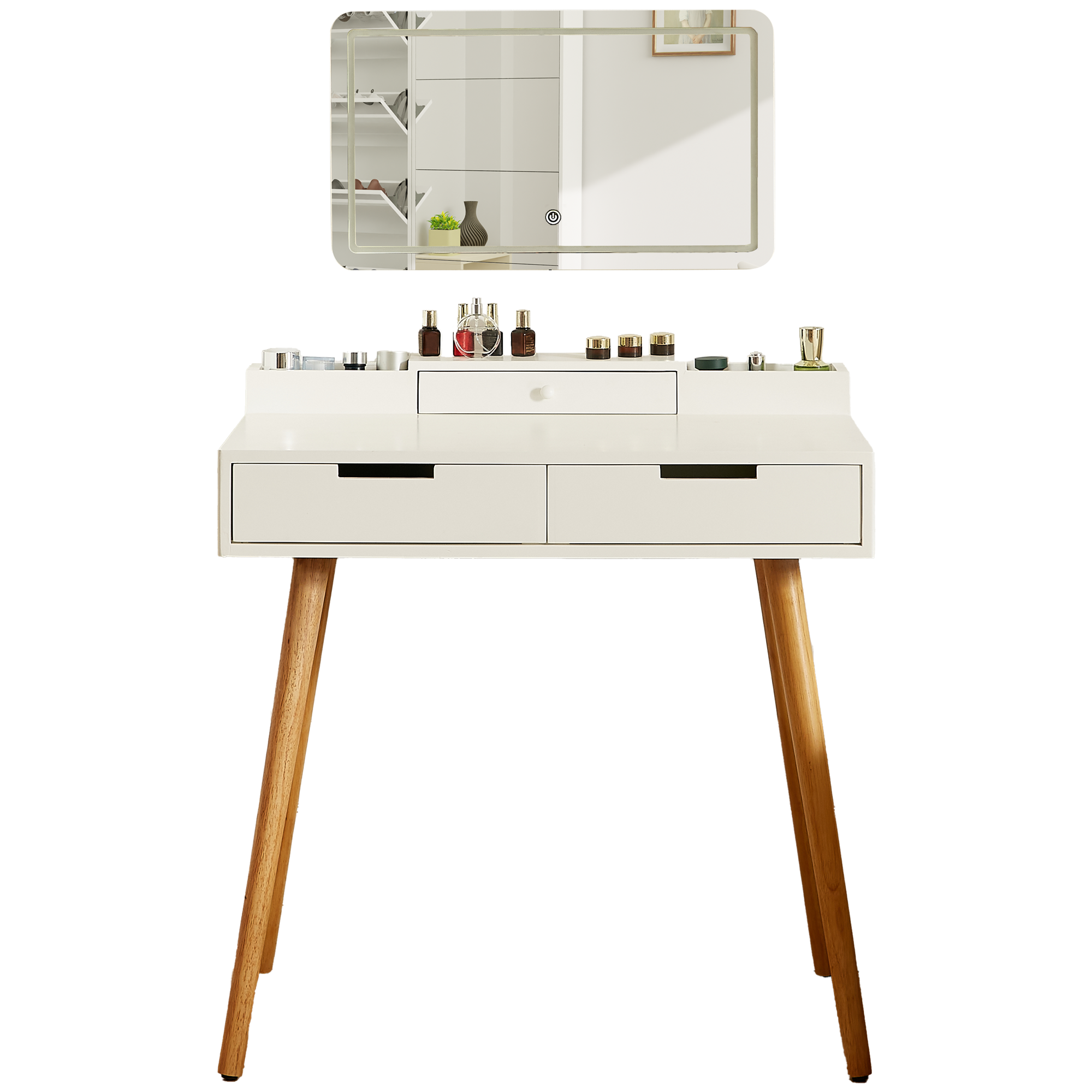 White Makeup Vanity Desk w/ Adjustable Lights, Removable Mirror, 2 Drawers