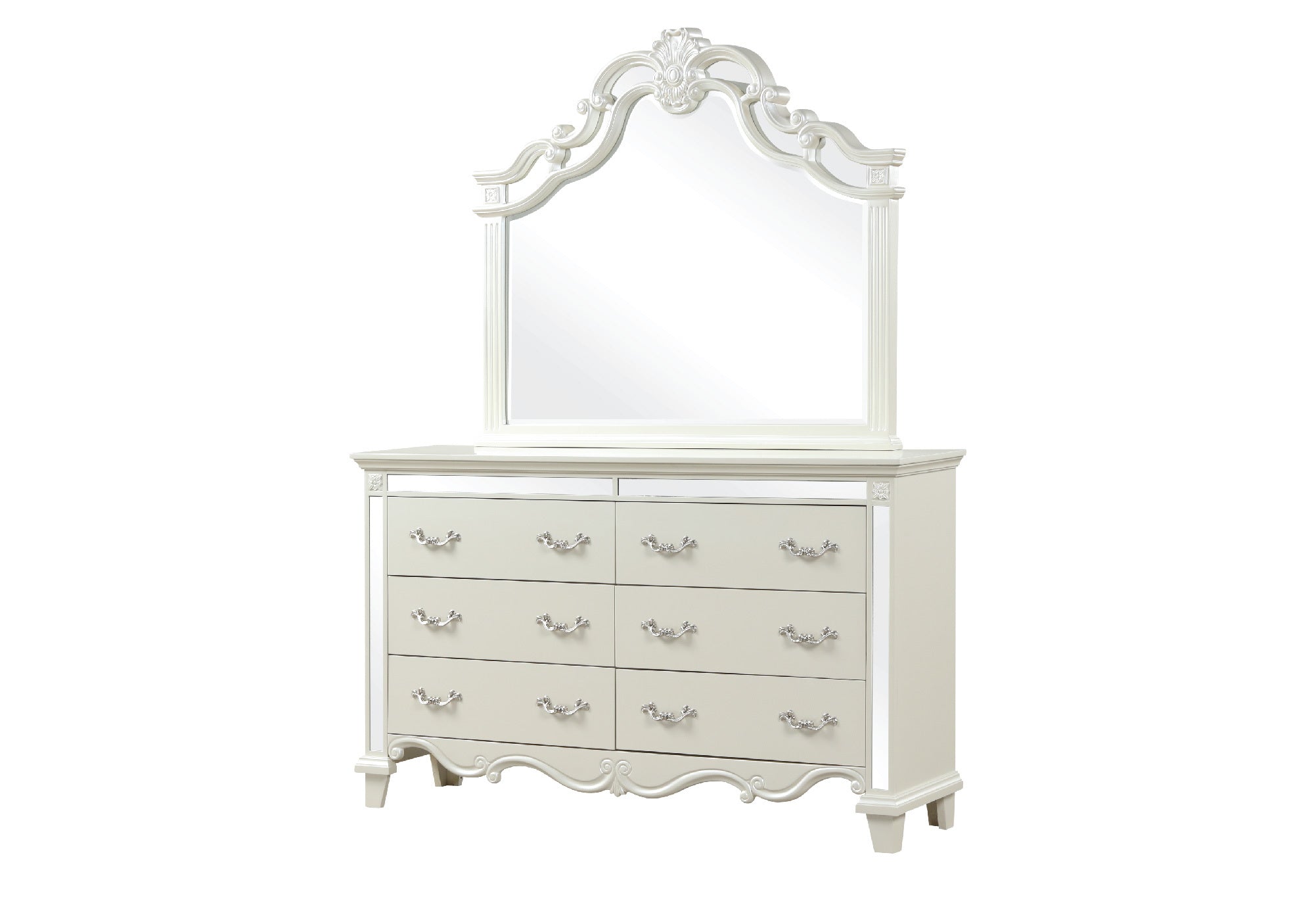Milan Mirror Framed White Wood Dresser
