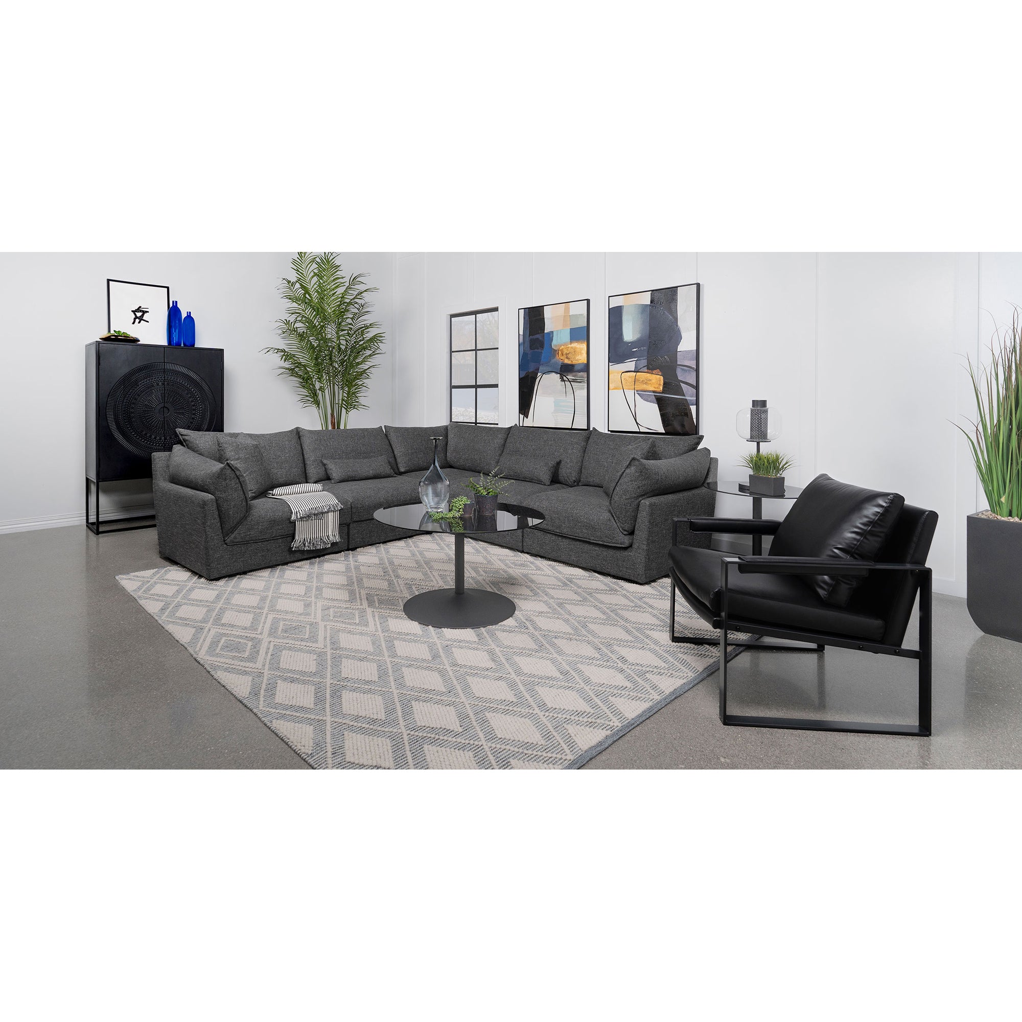 Tomasina Black 5-Piece Modular Sectional Sofa | Modern Design