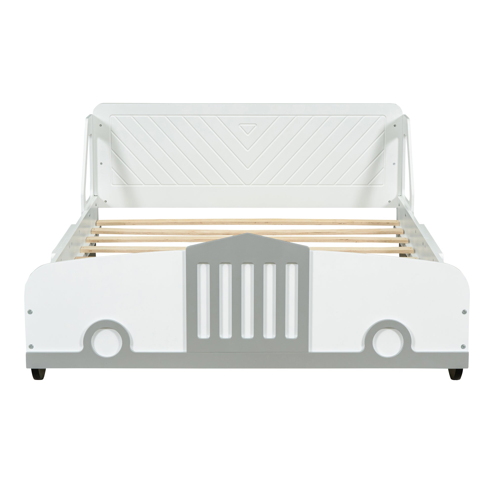 Full Size White Car Platform Bed with Wheels - Kids Room