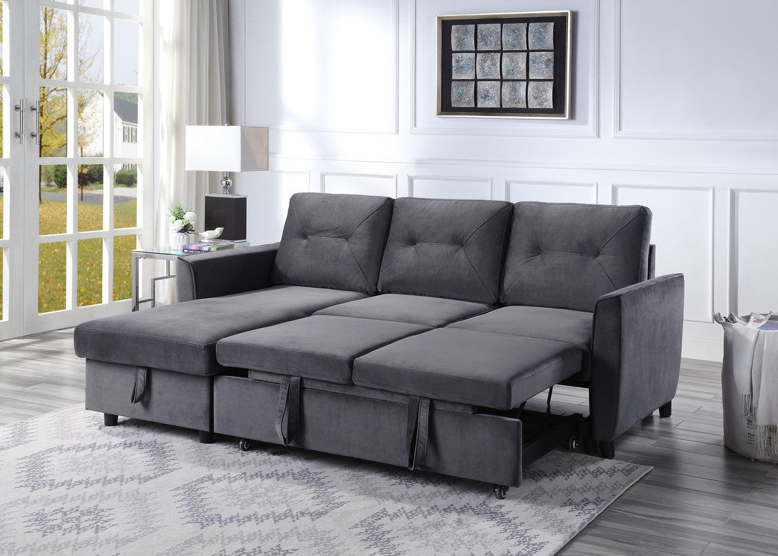 Hudson 83" Dark Gray Velvet Sleeper Sectional with Storage