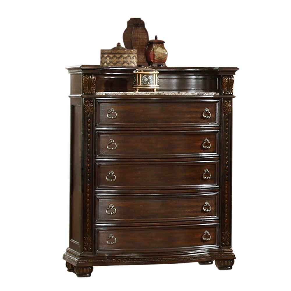 Traditional Dark Walnut 5-Drawer Wood Chest