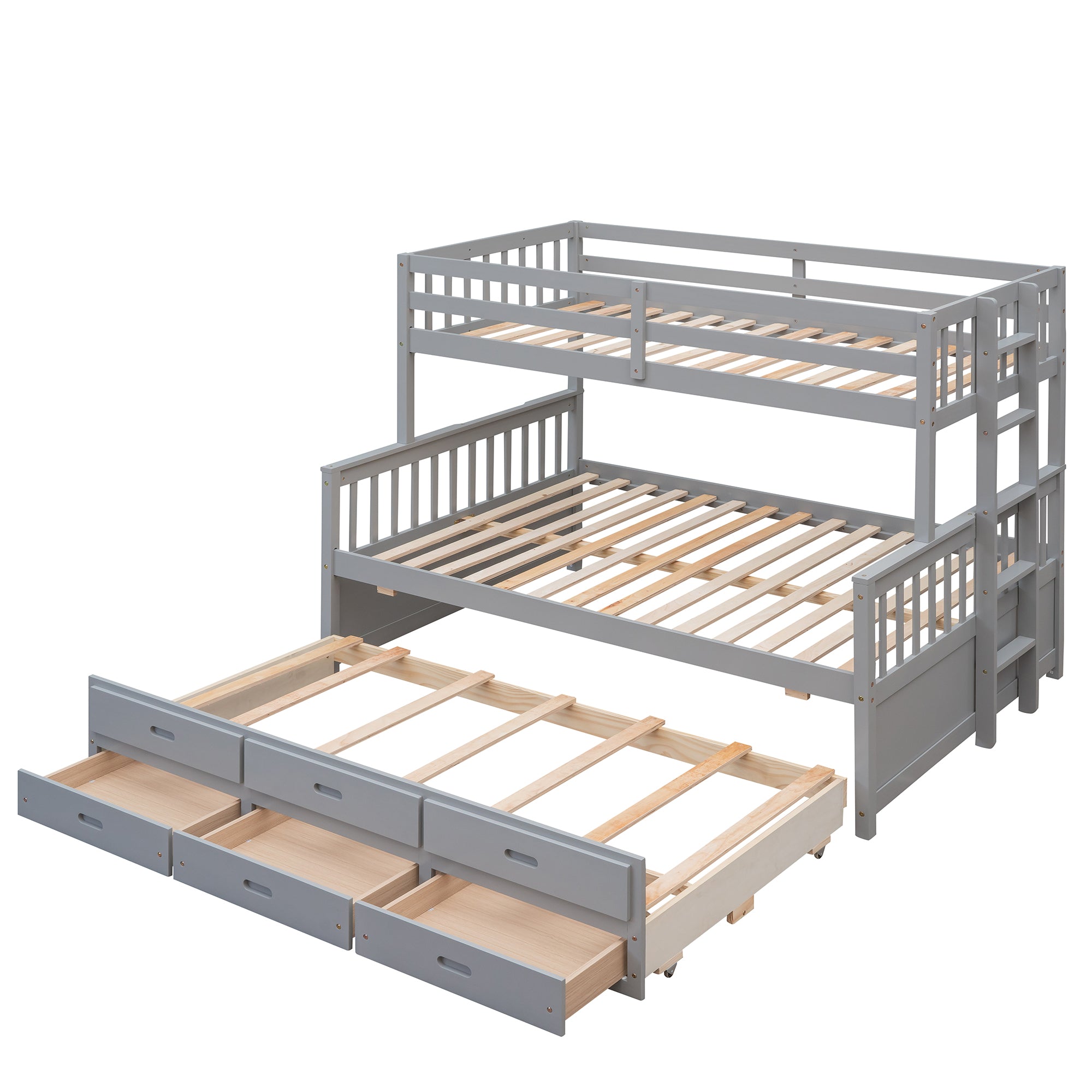 Vallerina Grey Twin over Full Bunk Bed with Trundle & 3 Drawers