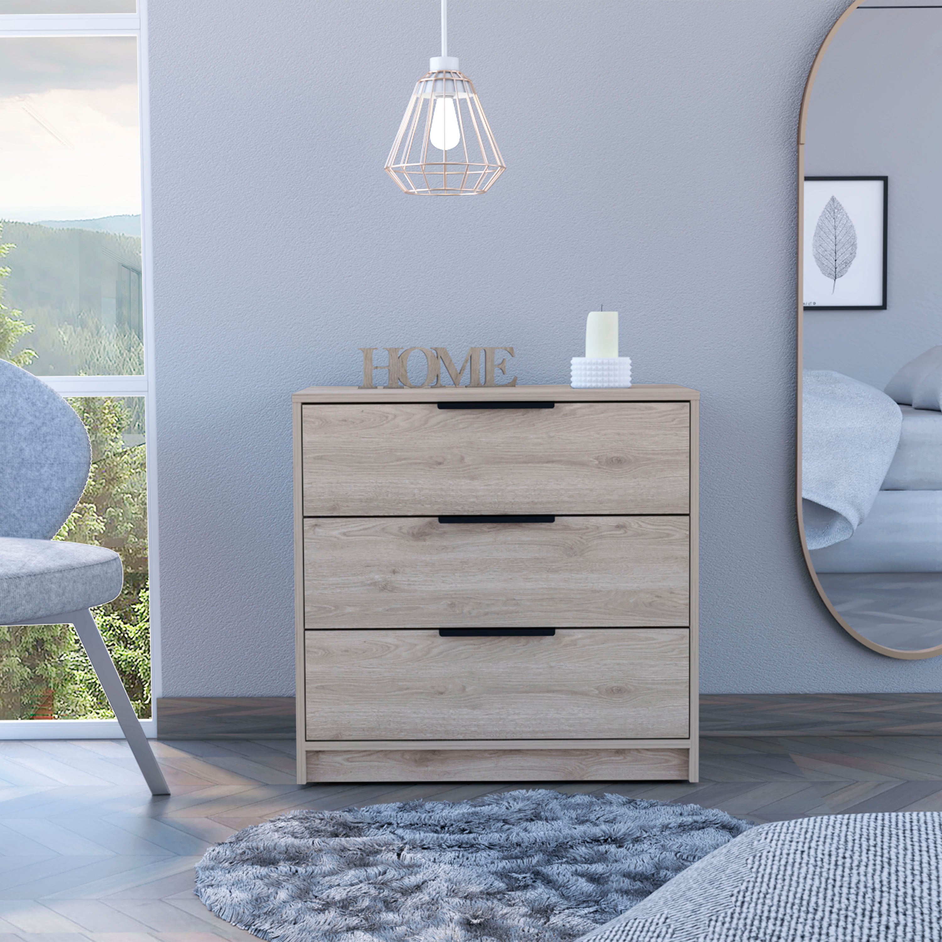 Cannon Light Grey 3-Drawer Dresser | Modern Bedroom Storage