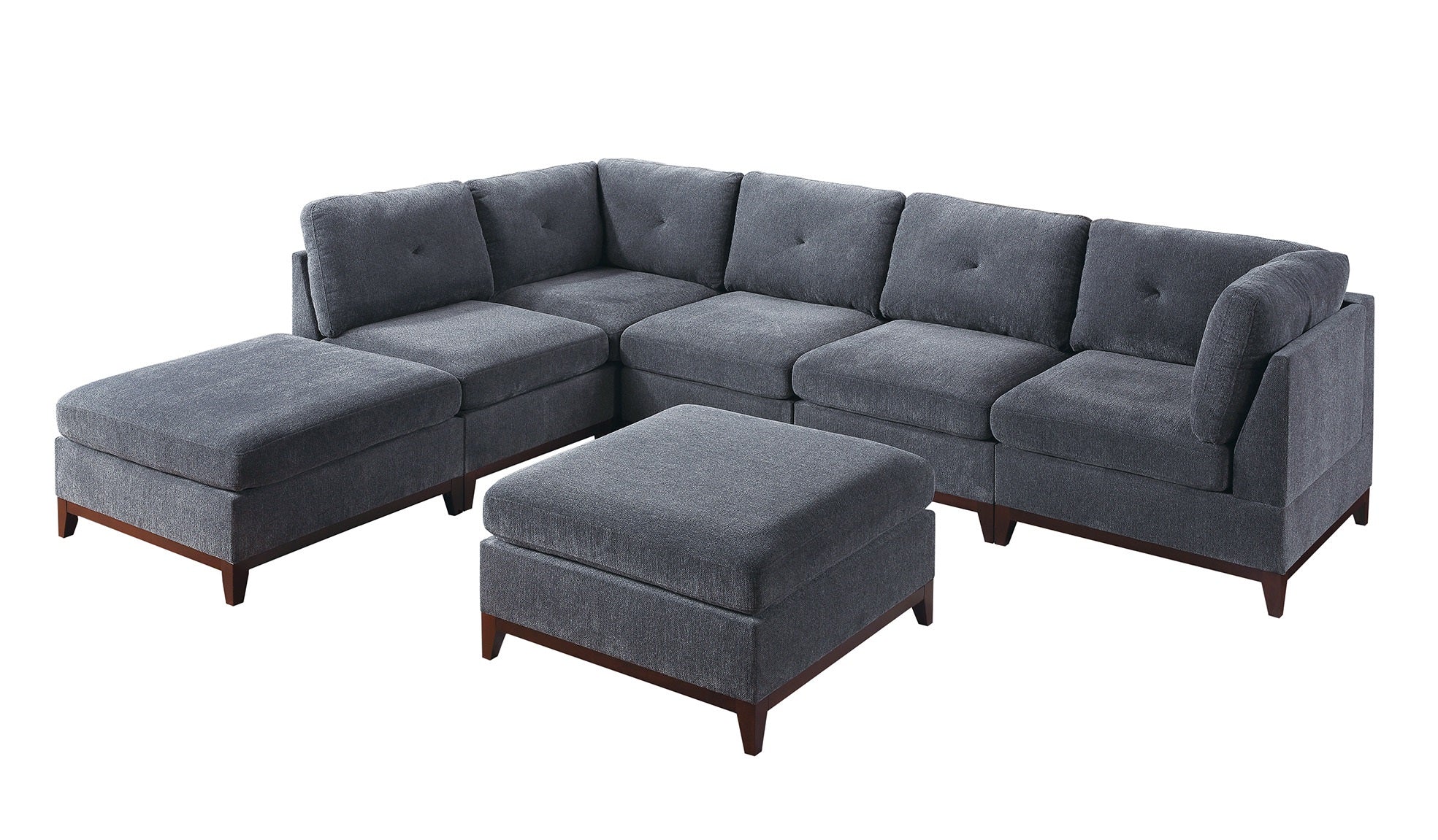 Ash Grey Chenille 7pc Tufted Modular Sectional Sofa
