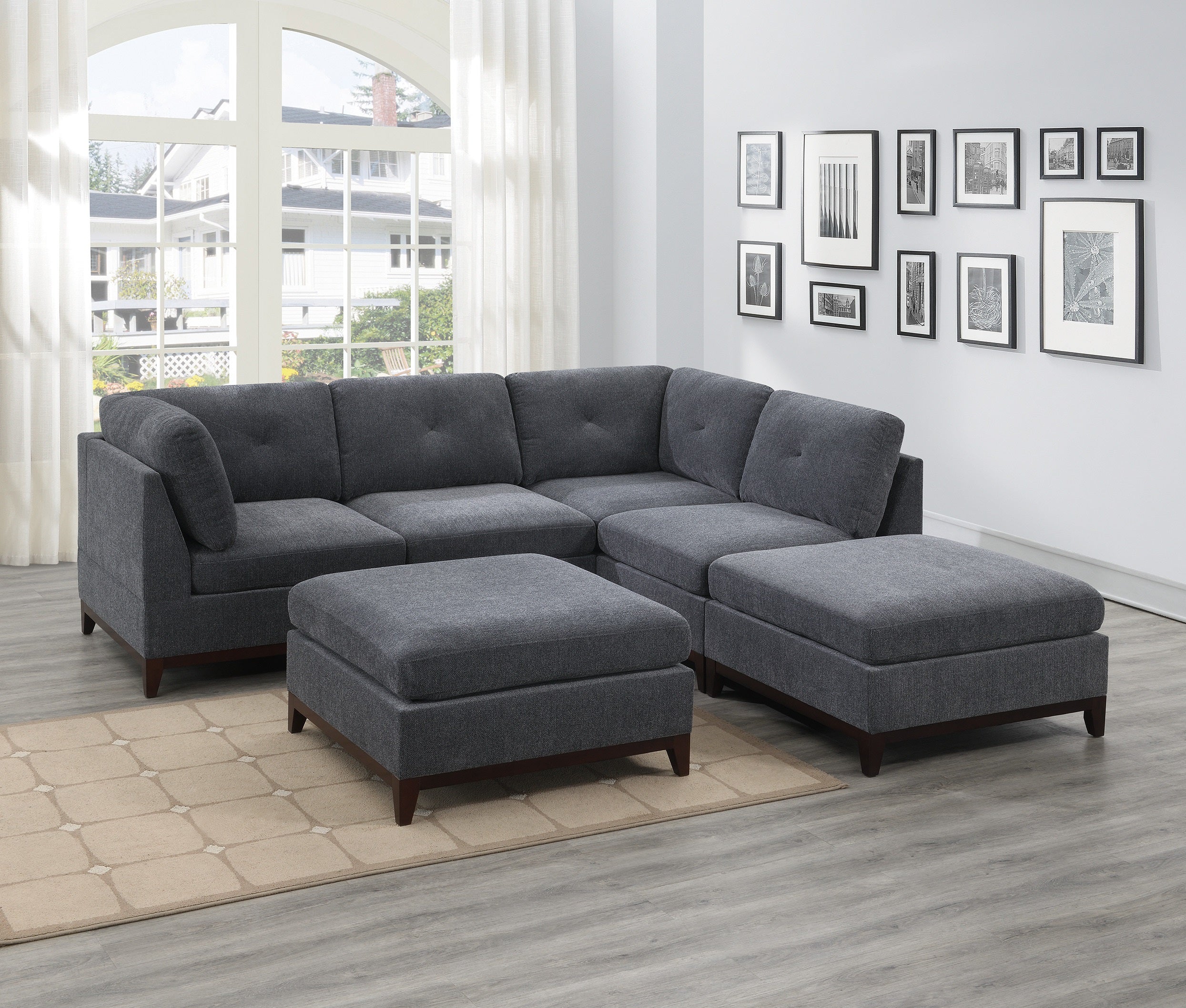 Ash Grey Chenille Modular Sectional 6pc Living Room Couch