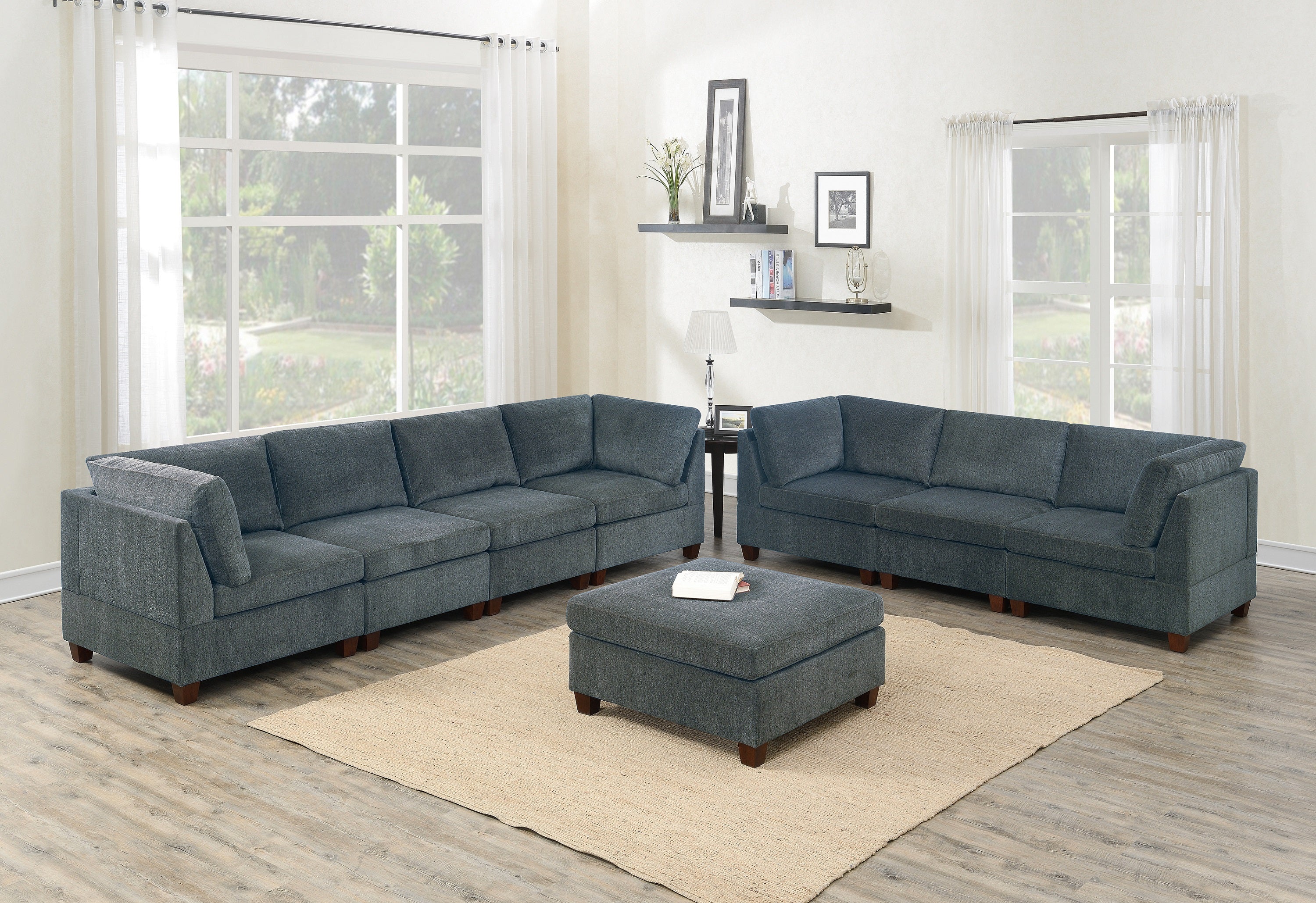 Grey Chenille Modular Sofa Set 8pc Large Family Couch