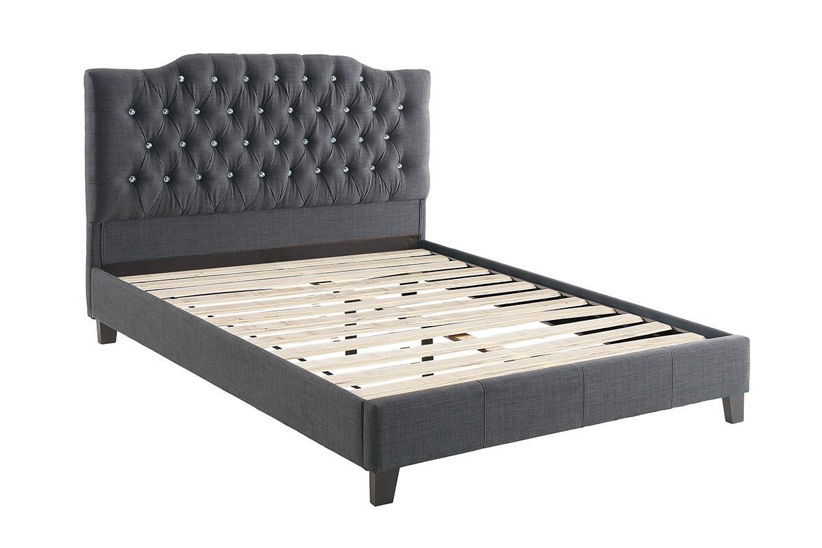 Modern Blue Grey Tufted Queen Bed, Upholstered Polyfiber Headboard Wooden